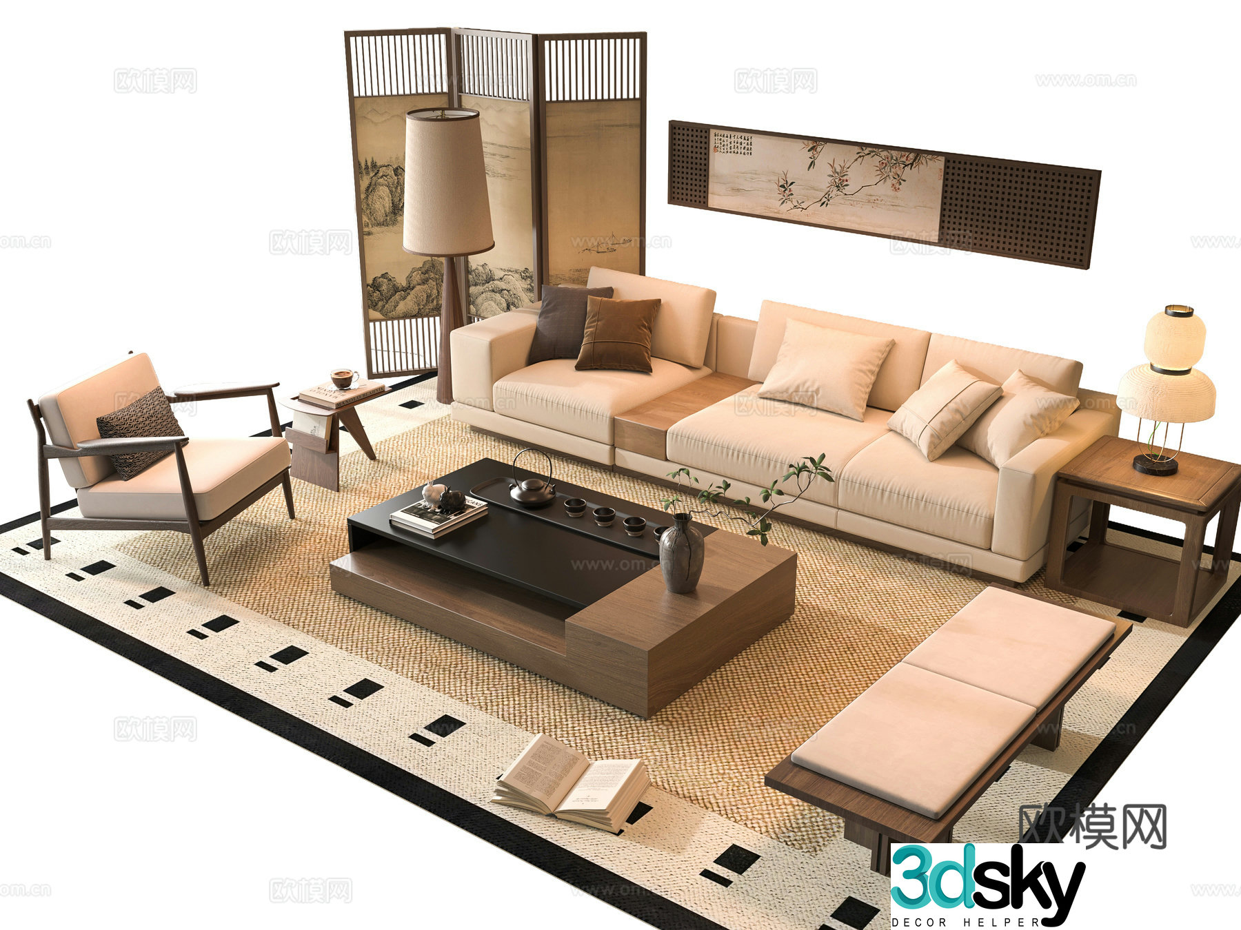 Middle-aged sofa combination 3D model