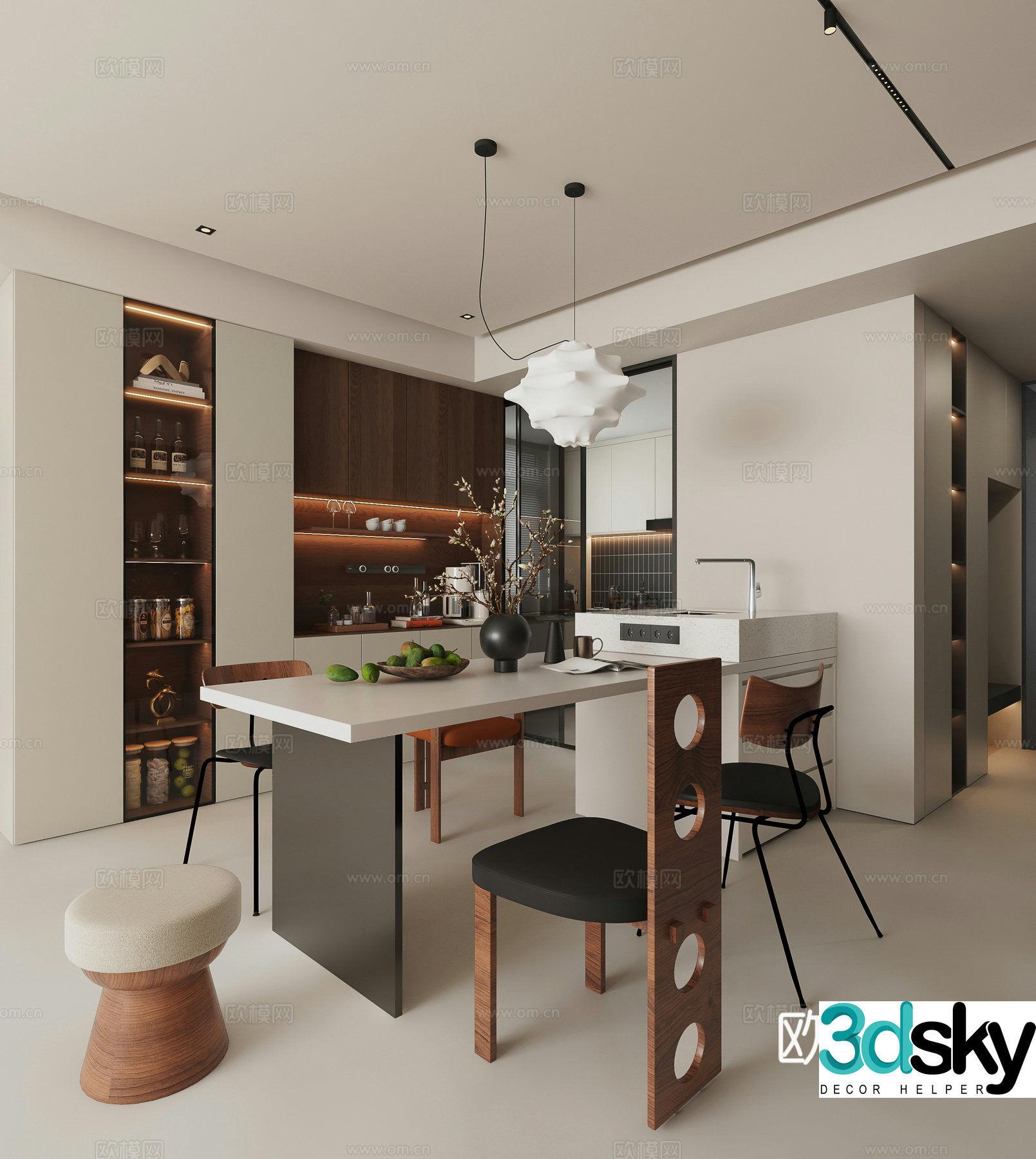 Medium cream restaurant sideboard wine cabinet Zhongdao restaurant kitchen retro 3d model