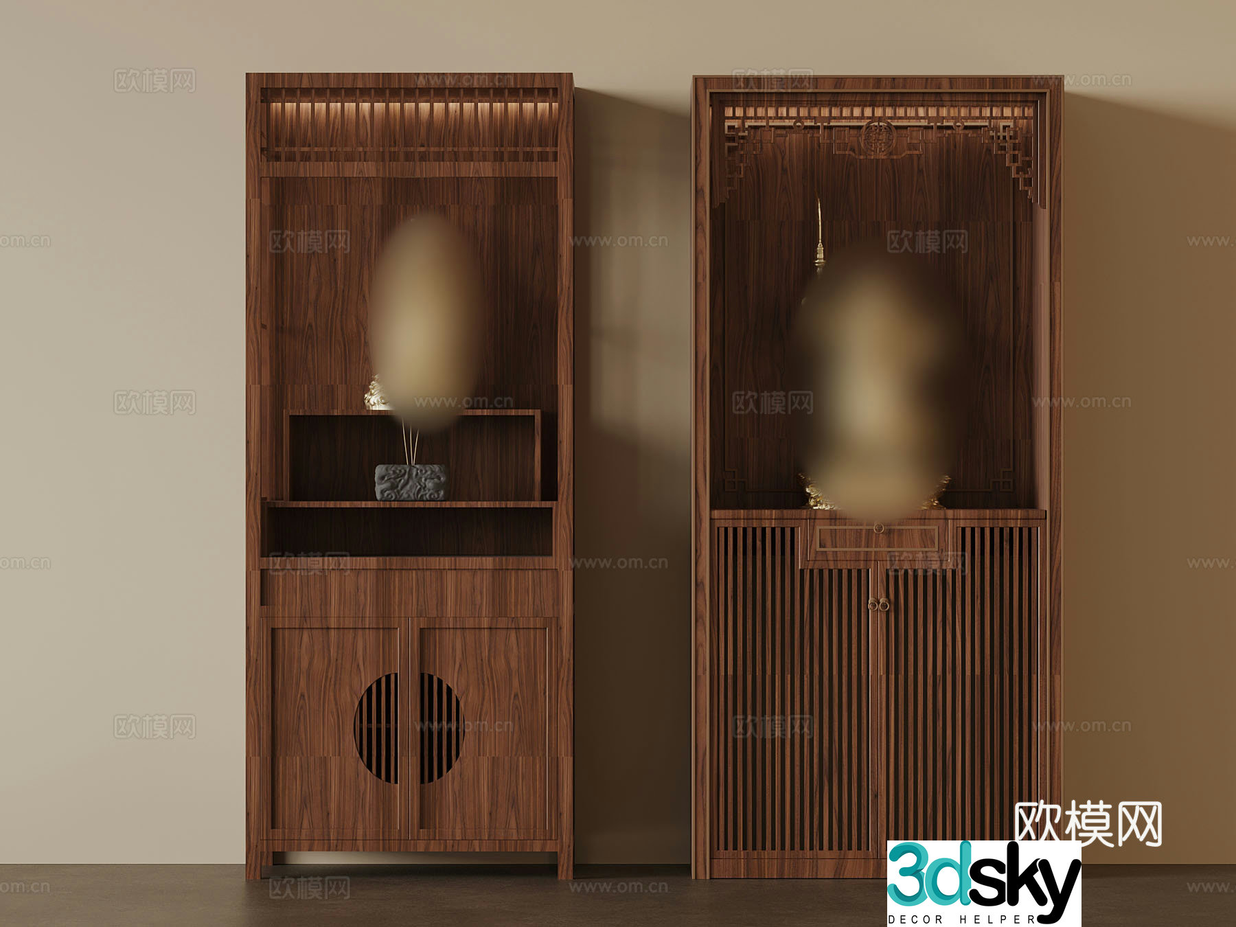 Buddha niche New Chinese style Buddha niche Cabinet God of Wealth Guan Gong 3D Model