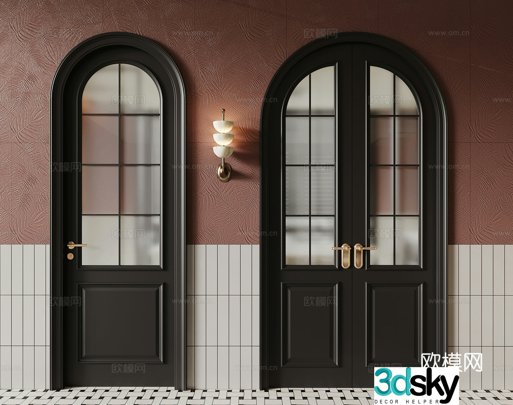 French double-opening door Single-opening door Indoor door Glass door 3D model