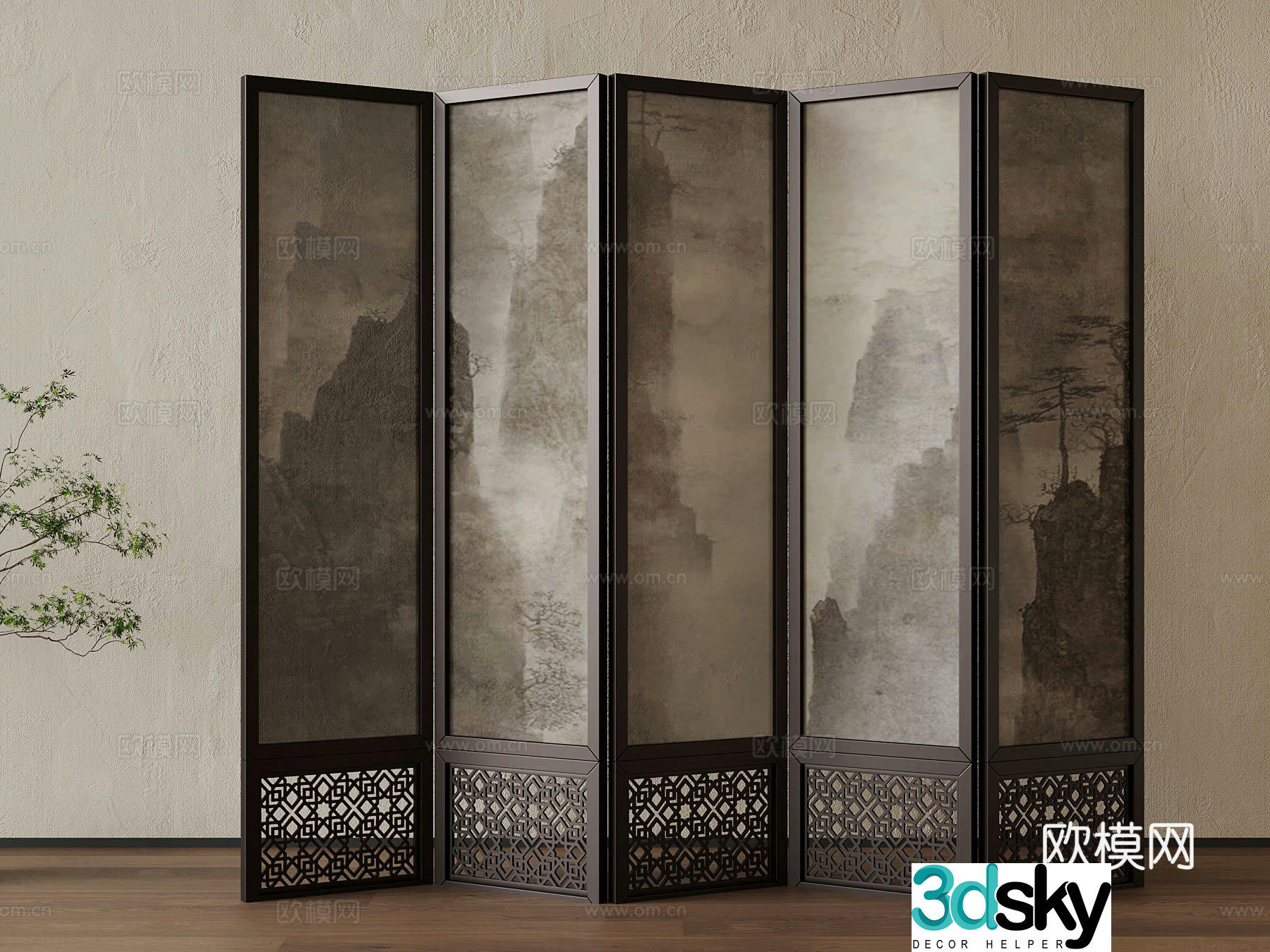 New Chinese-style screen screen partition 3D model