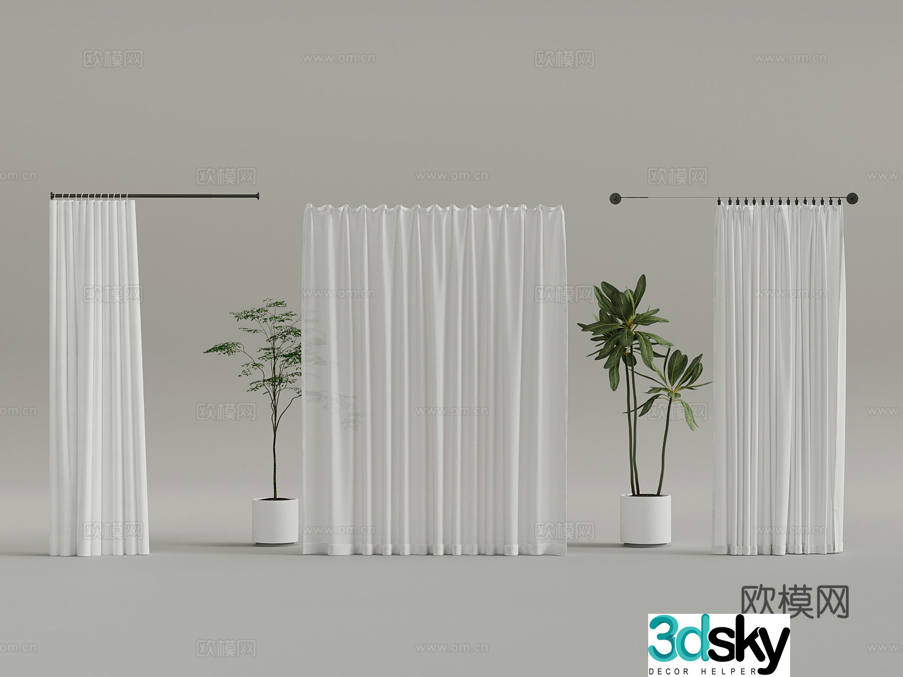 Modern curtain gauze curtain 3d model