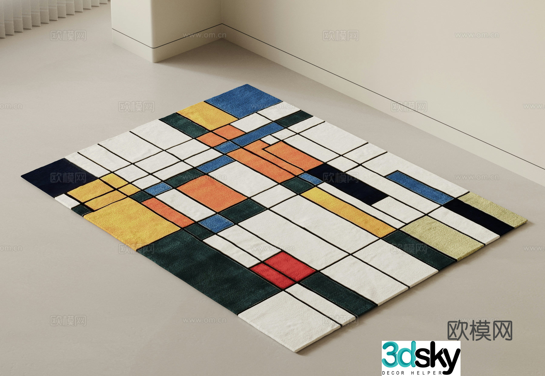 Modern Memphis fabric carpet 3d model