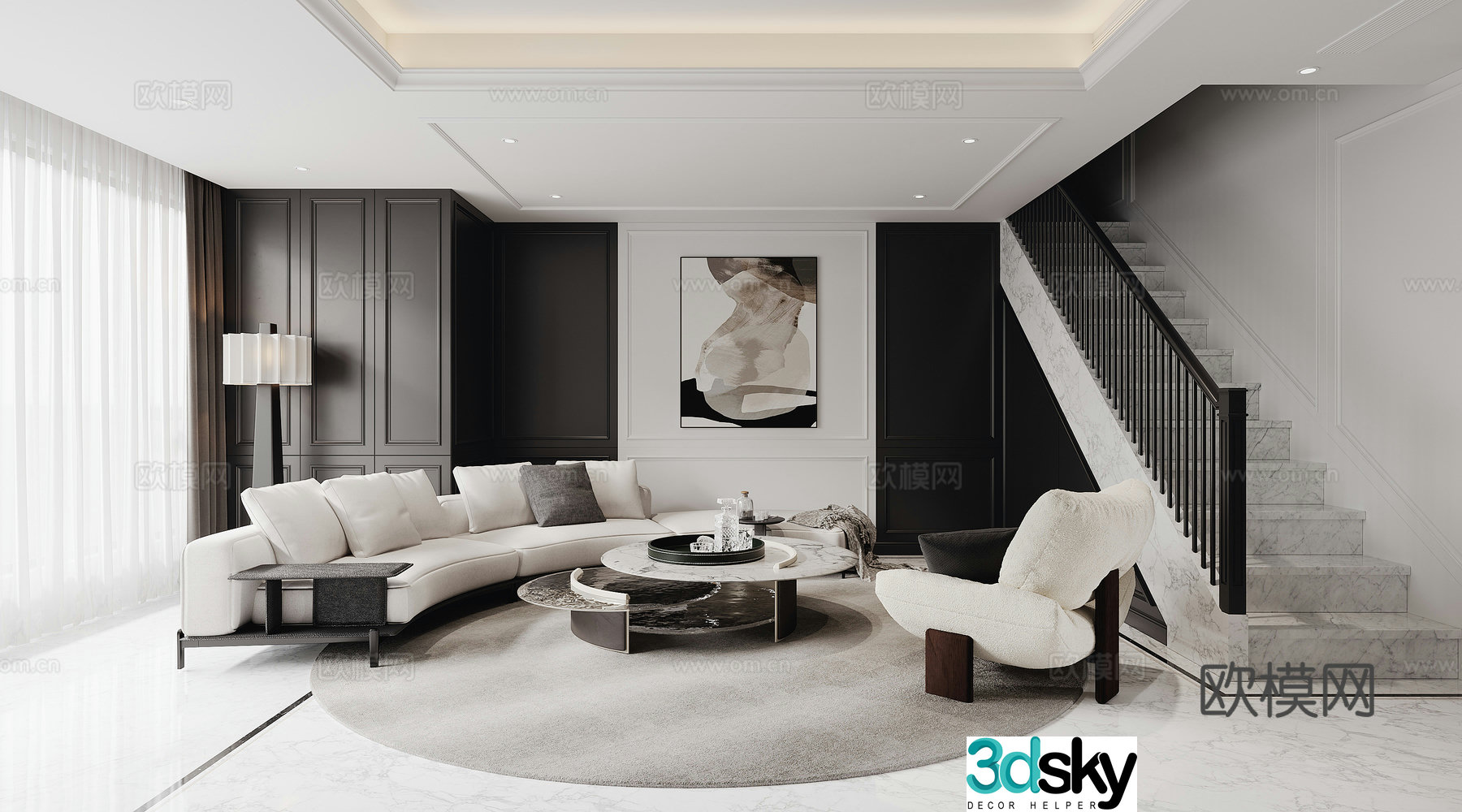 Modern French living and dining room medieval style living and dining room 3D model