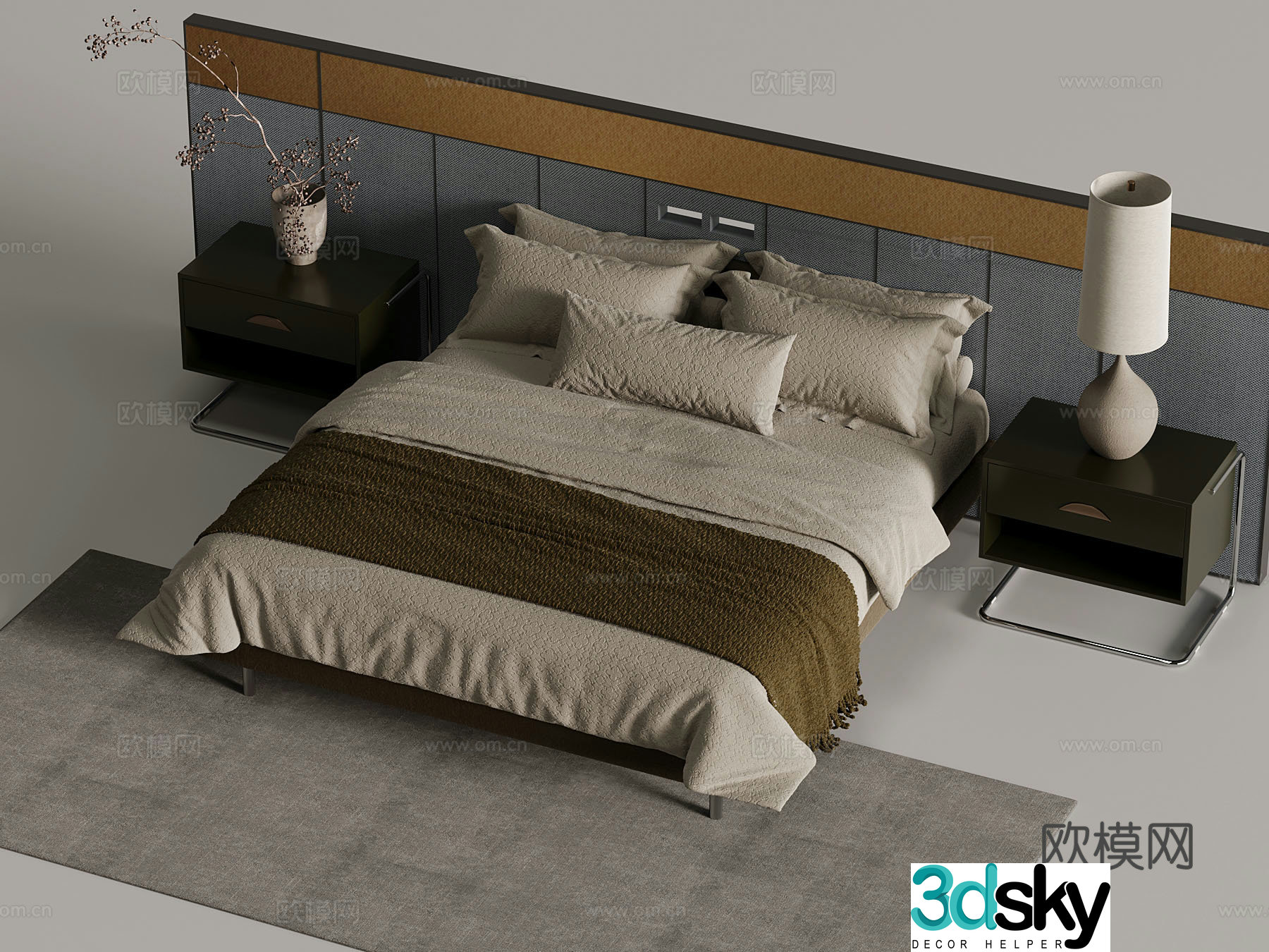 Jijifeng Double Bed Bed Nightstand 3D Model