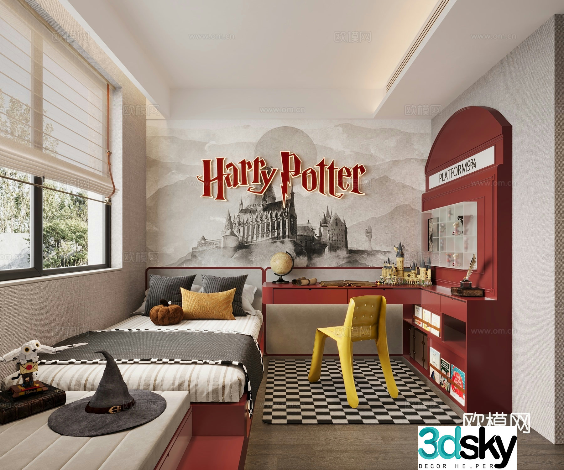 Harry Potter Children’s Room Hat Ornaments Station Single Chair Red Bedding Lego 3d Model