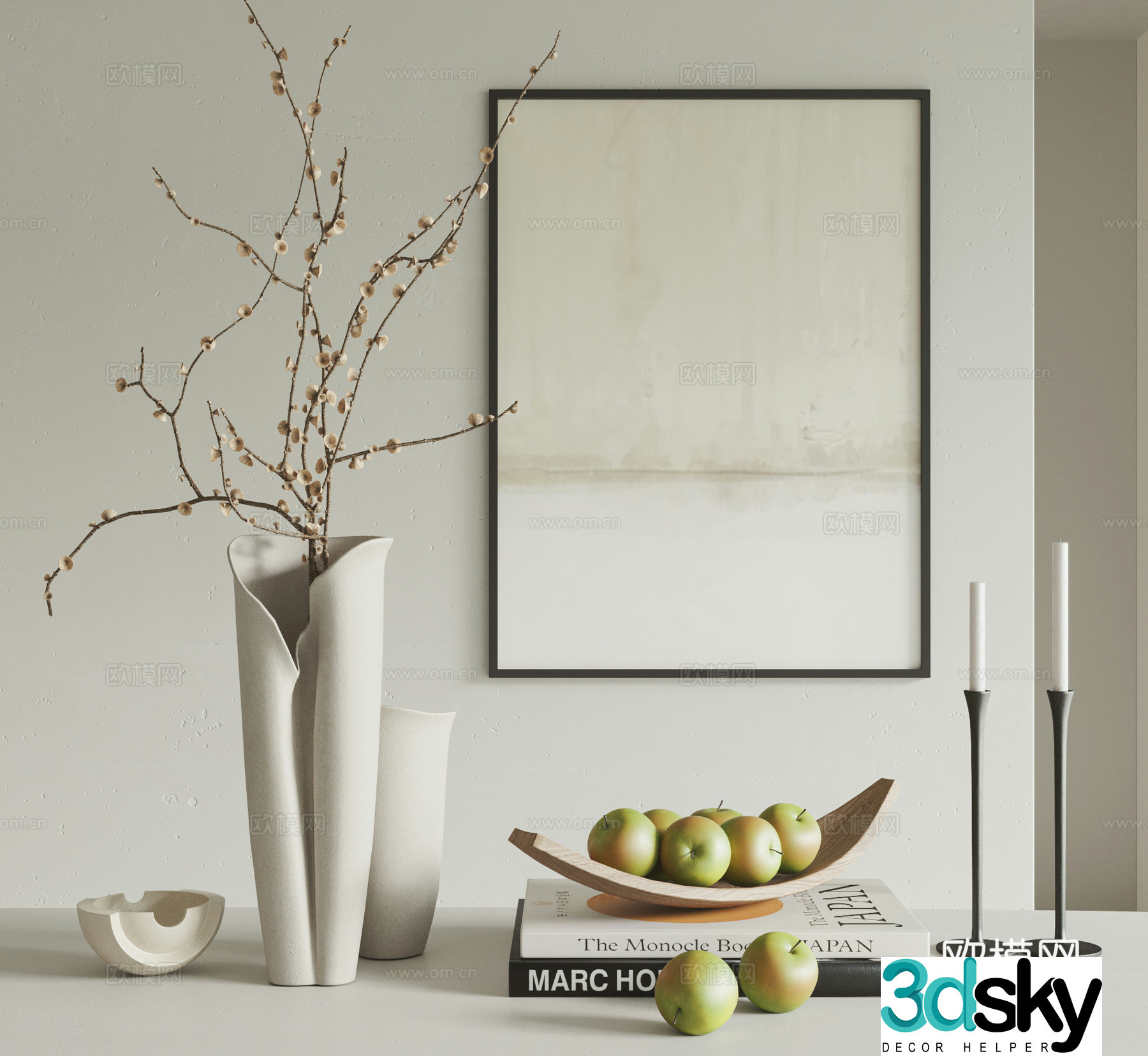 Wasabi wind ornament combination cream ornament fruit plate vase pottery candle hanging painting 3d model