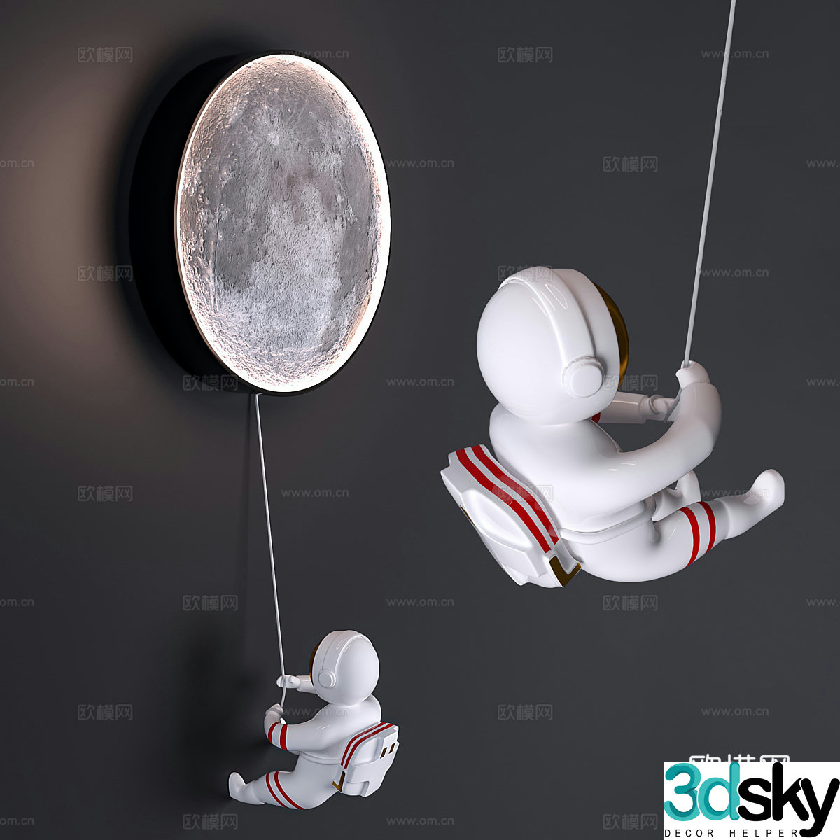 Modern astronaut moon decorative wall light 3d model