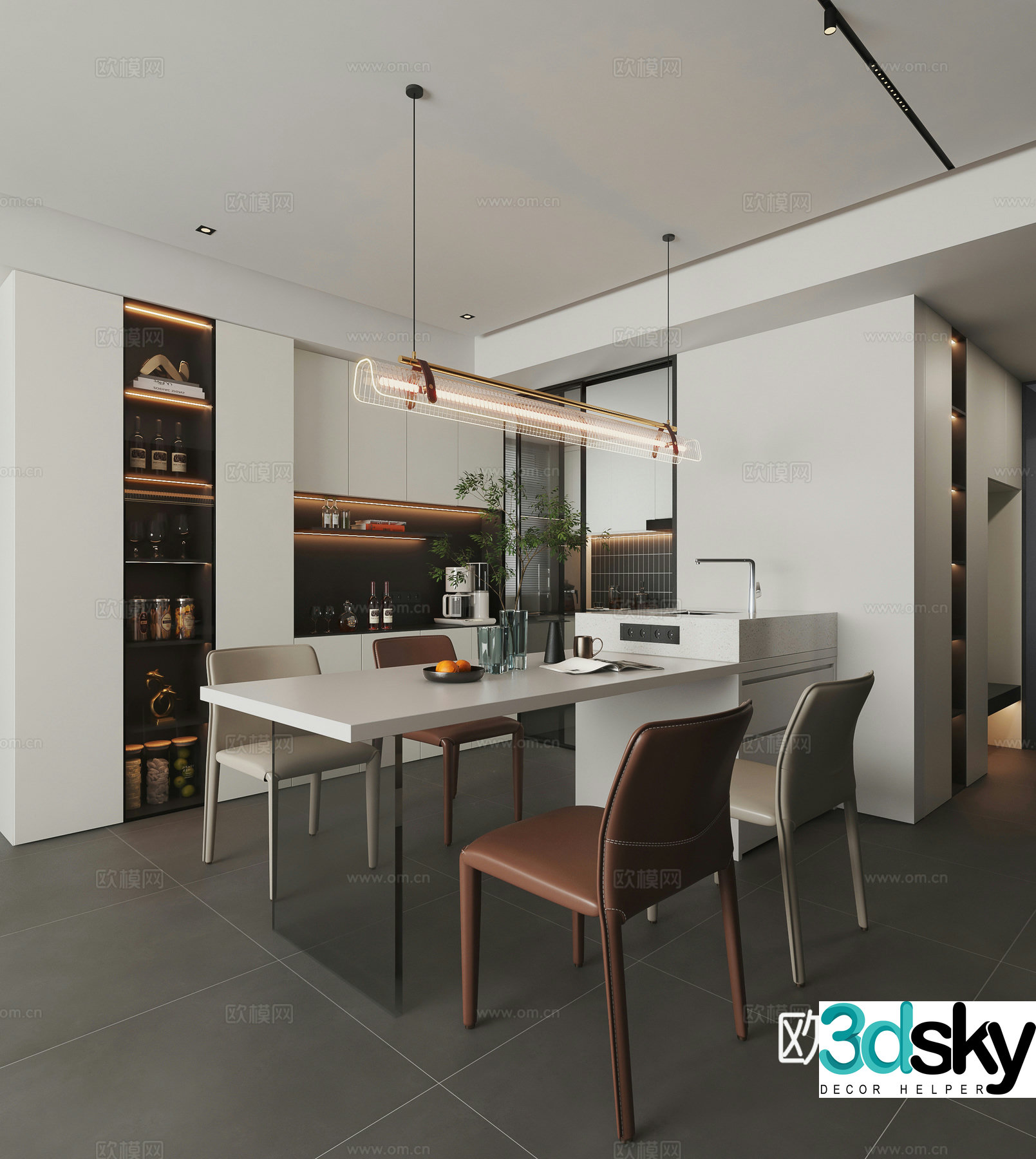Modern restaurant wine cabinet Zhongdao restaurant kitchen sideboard 3d model