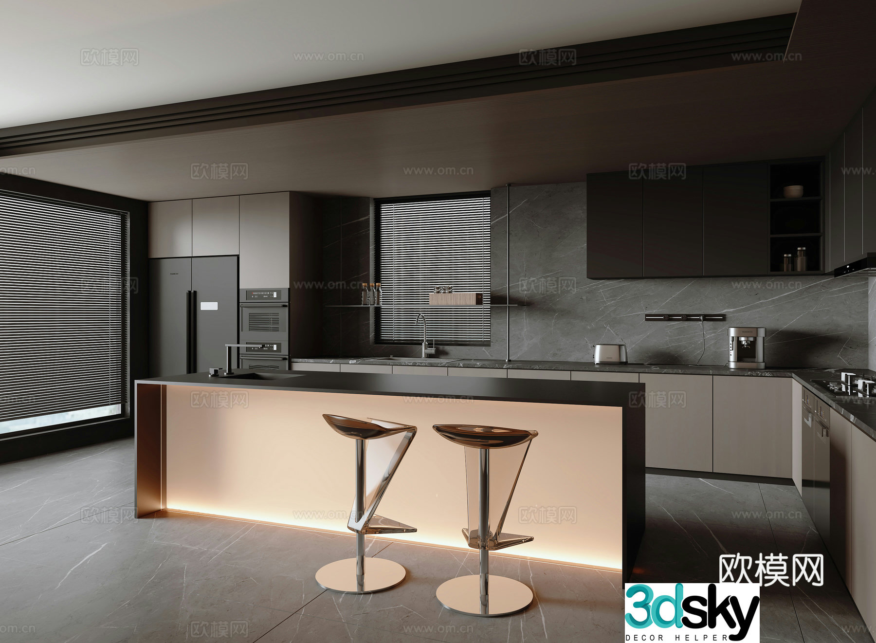 Modern Italian open kitchen 3d model