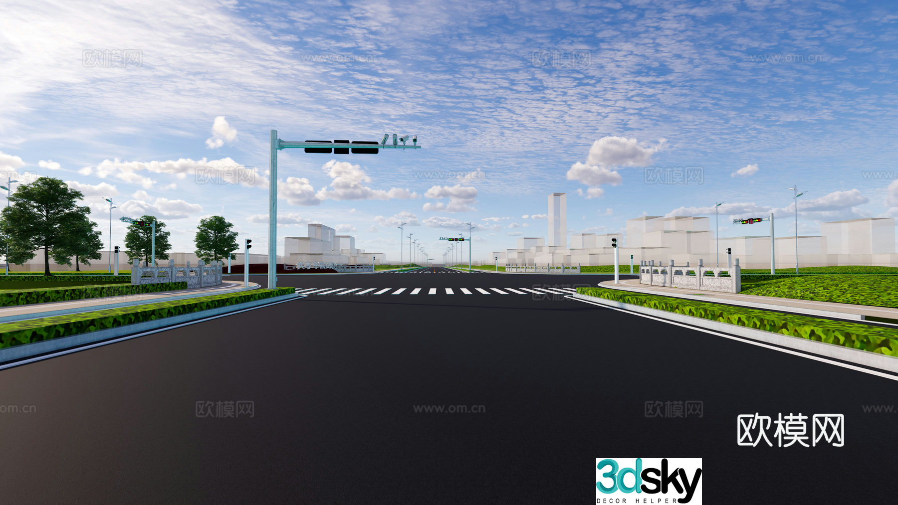 Modern municipal road landscape city road 3d model