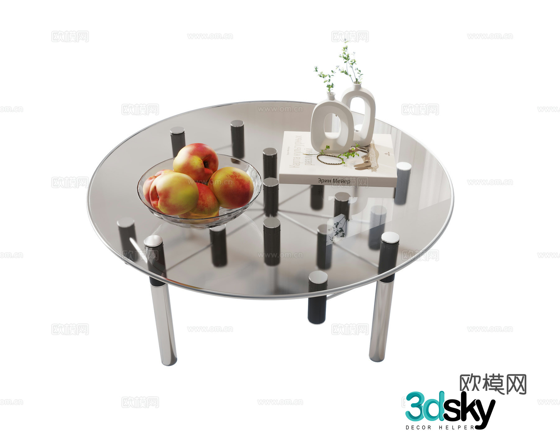 Modern glass coffee table metal coffee table round coffee table coffee table ornaments fruit 3D model
