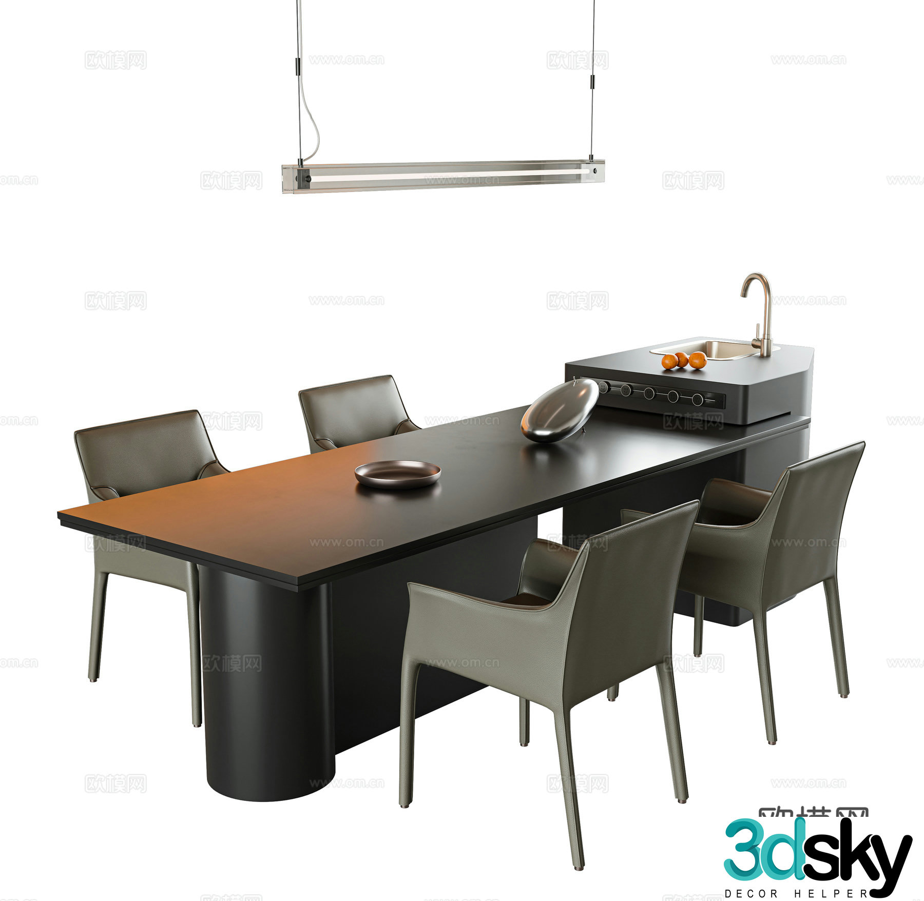 Dining table and chair combination island dining leather dining chair single chair book chair water bar long chandeliers 3D model