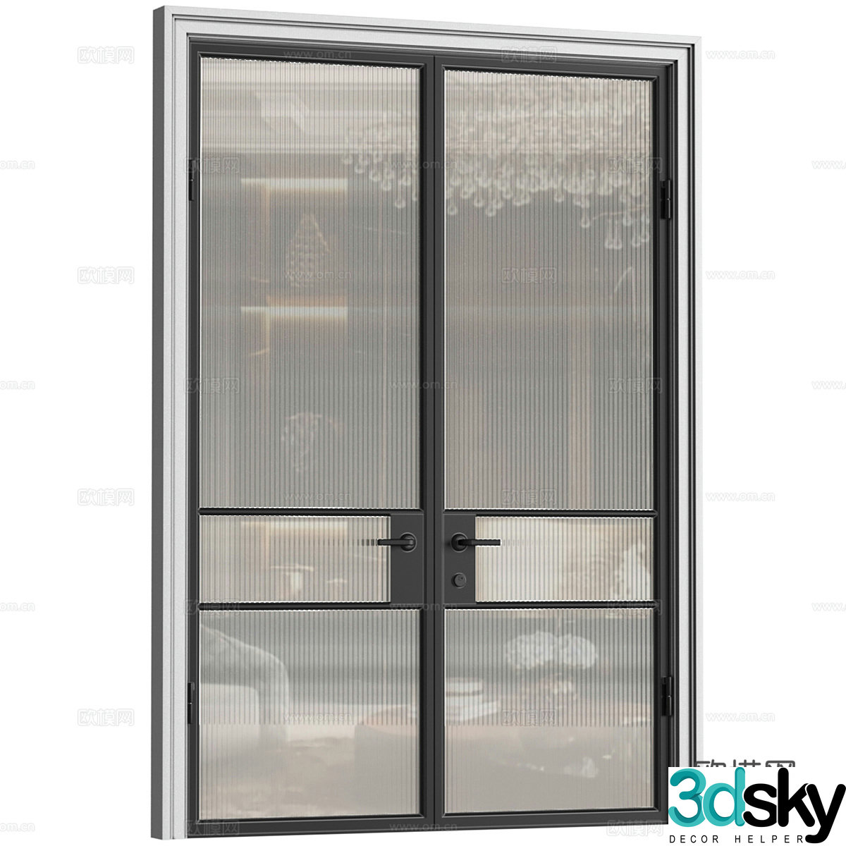Modern double-open glass door 3D model