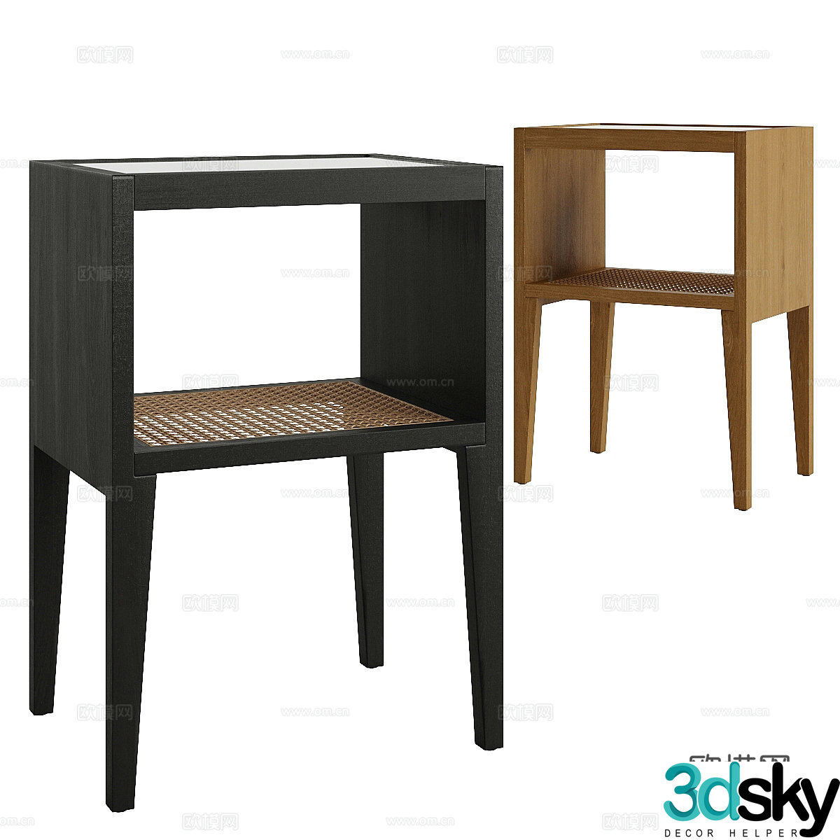 New Chinese style wooden bedside table 3D model