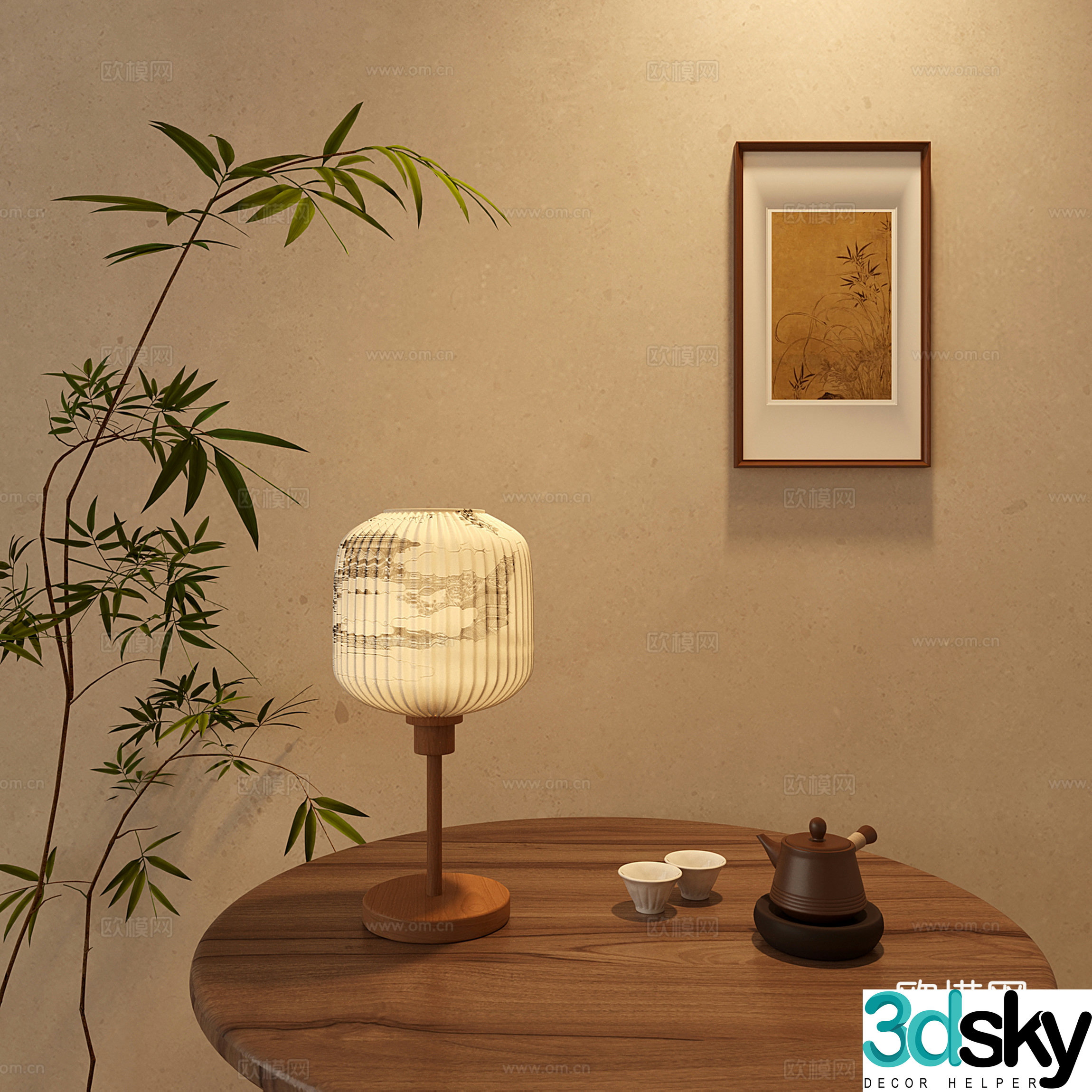 New Chinese Zen Table Lamp Lantern Table Lamp Paper 3D Model