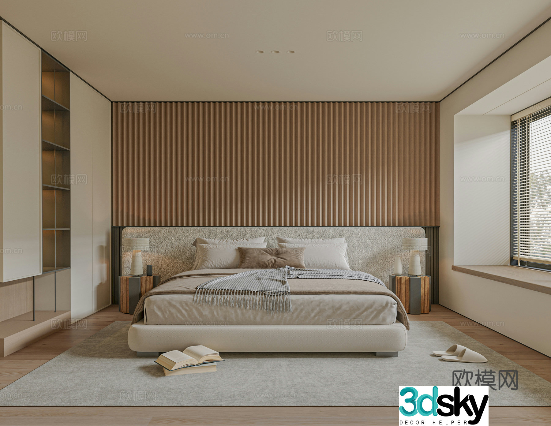 Modern bedroom bed nightstand jewelry 3d model