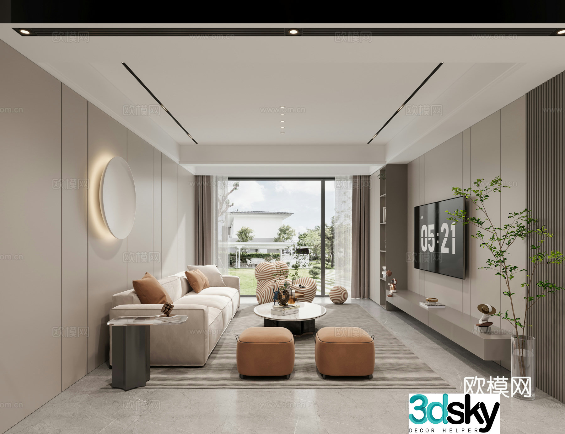 Modern living and dining room 3d model