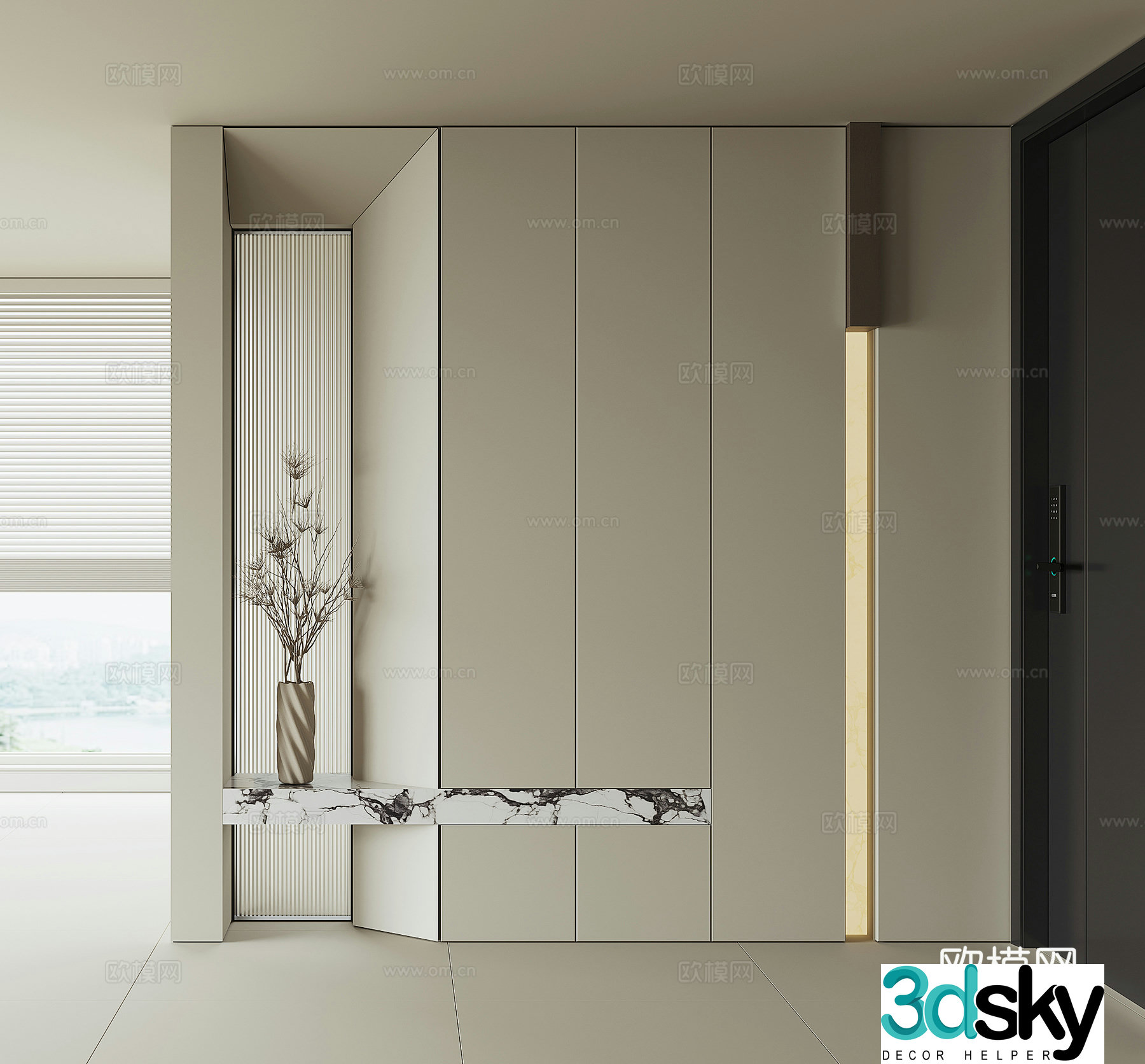 Modern home entrance shoe cabinet 3D model