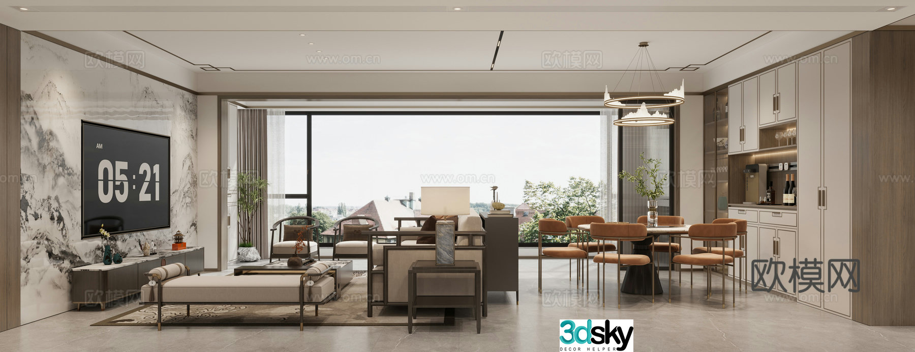 New Chinese style living and dining room 3D model