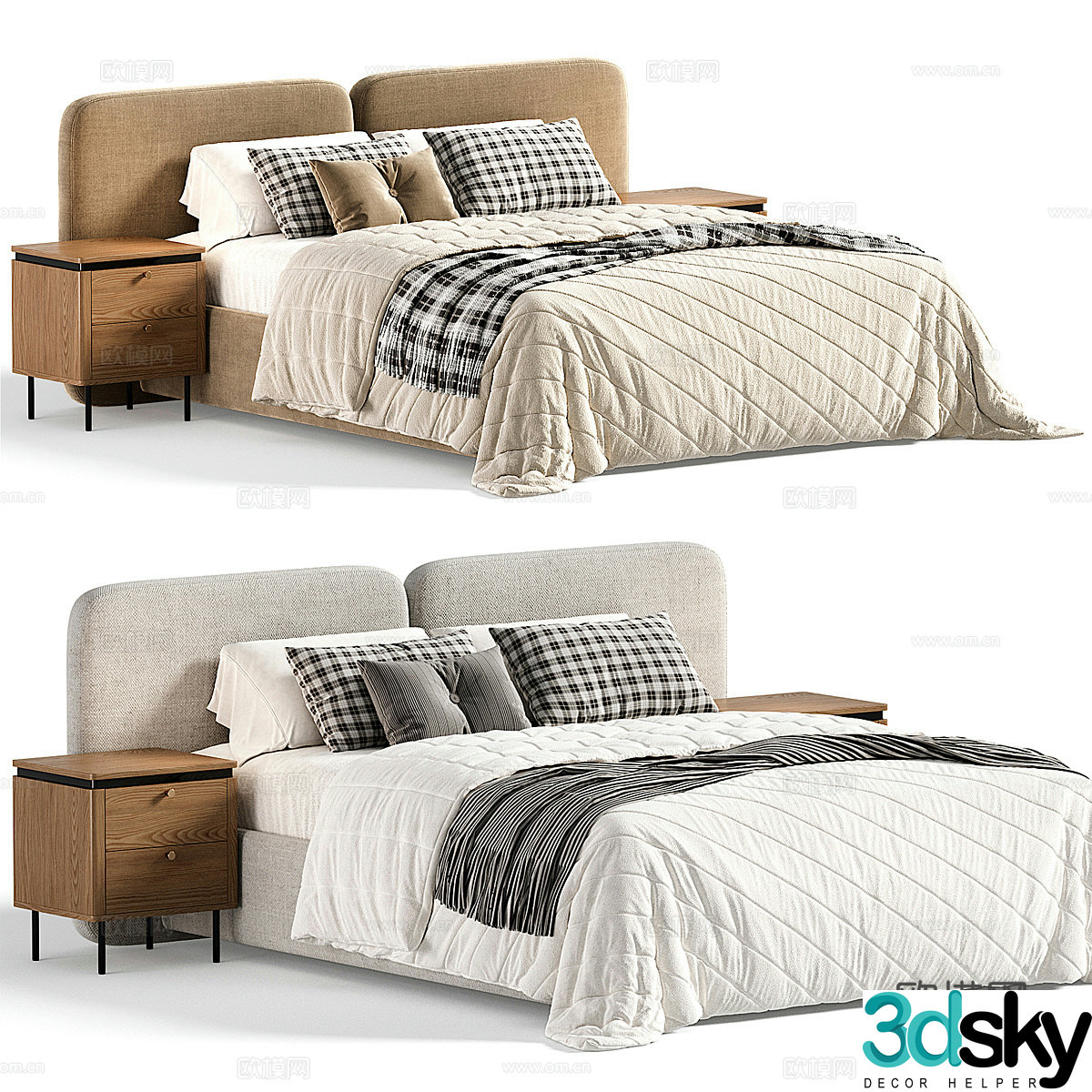New Chinese Tadao fabric double bed 3D model