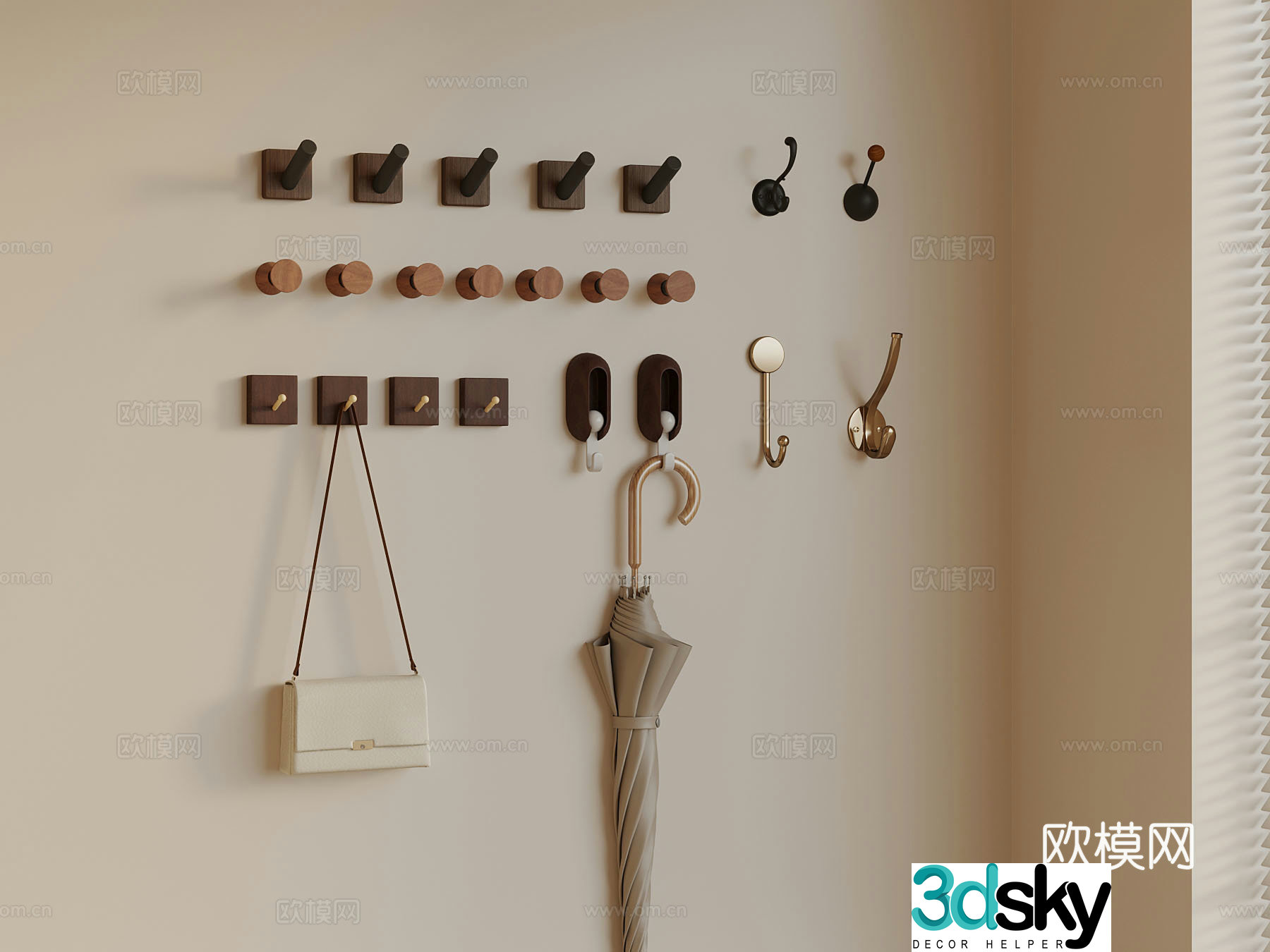 Modern Clothes Hook Umbrella Metal Hook 3D Model