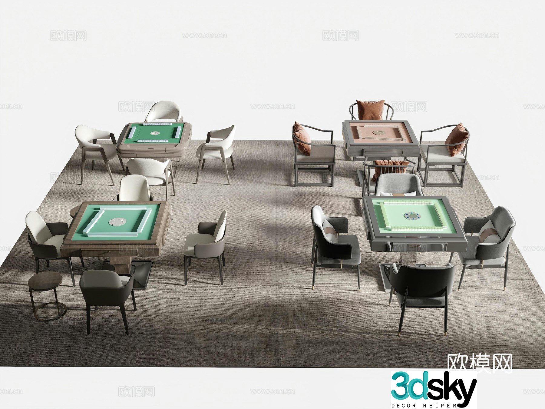 Mahjong table mahjong chair chess and card room mahjong room mahjong table and chair combination 3D model