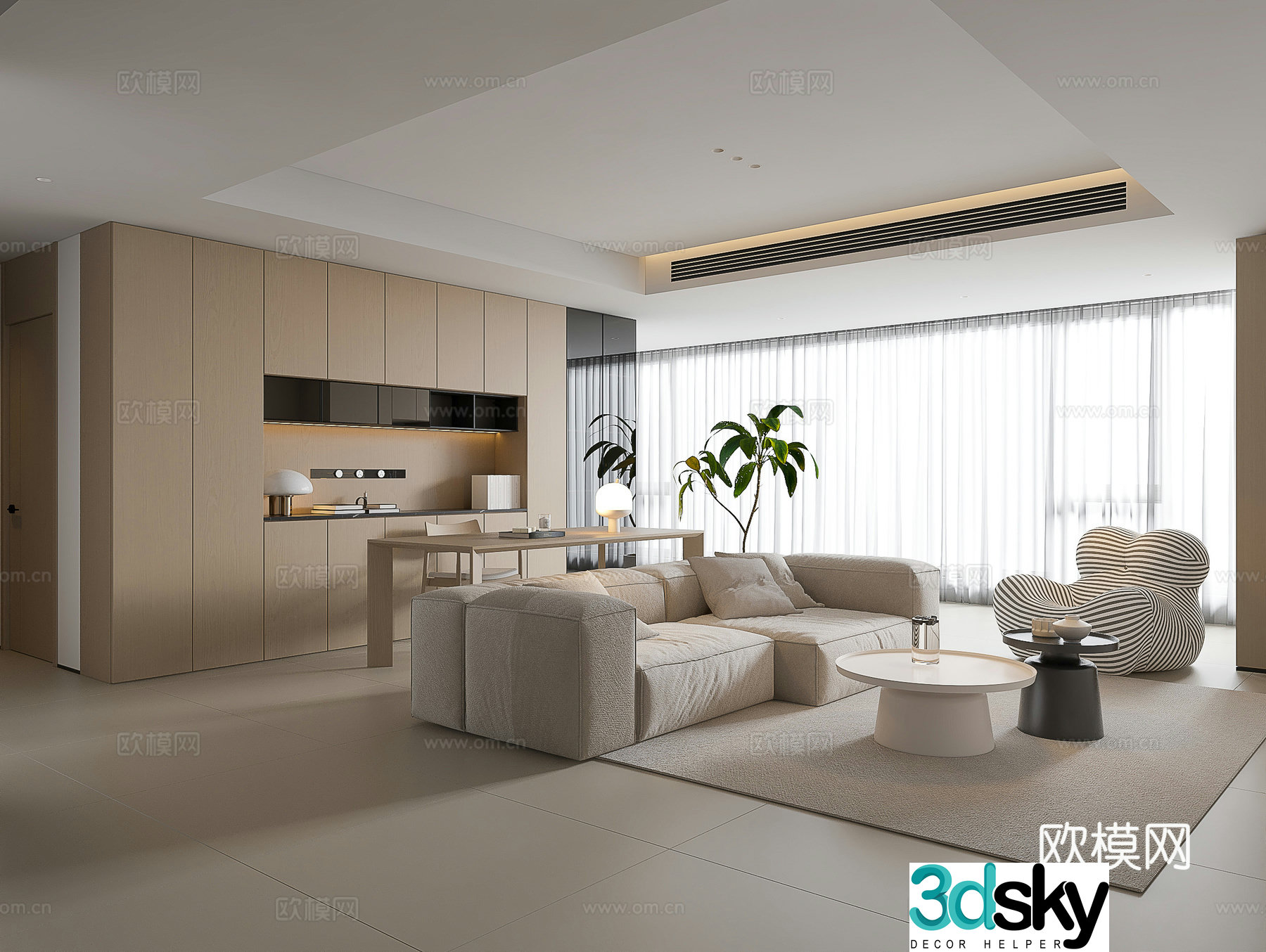 Modern living room large flat living room log living room creamy living room modern sofa coffee table combination 3D model