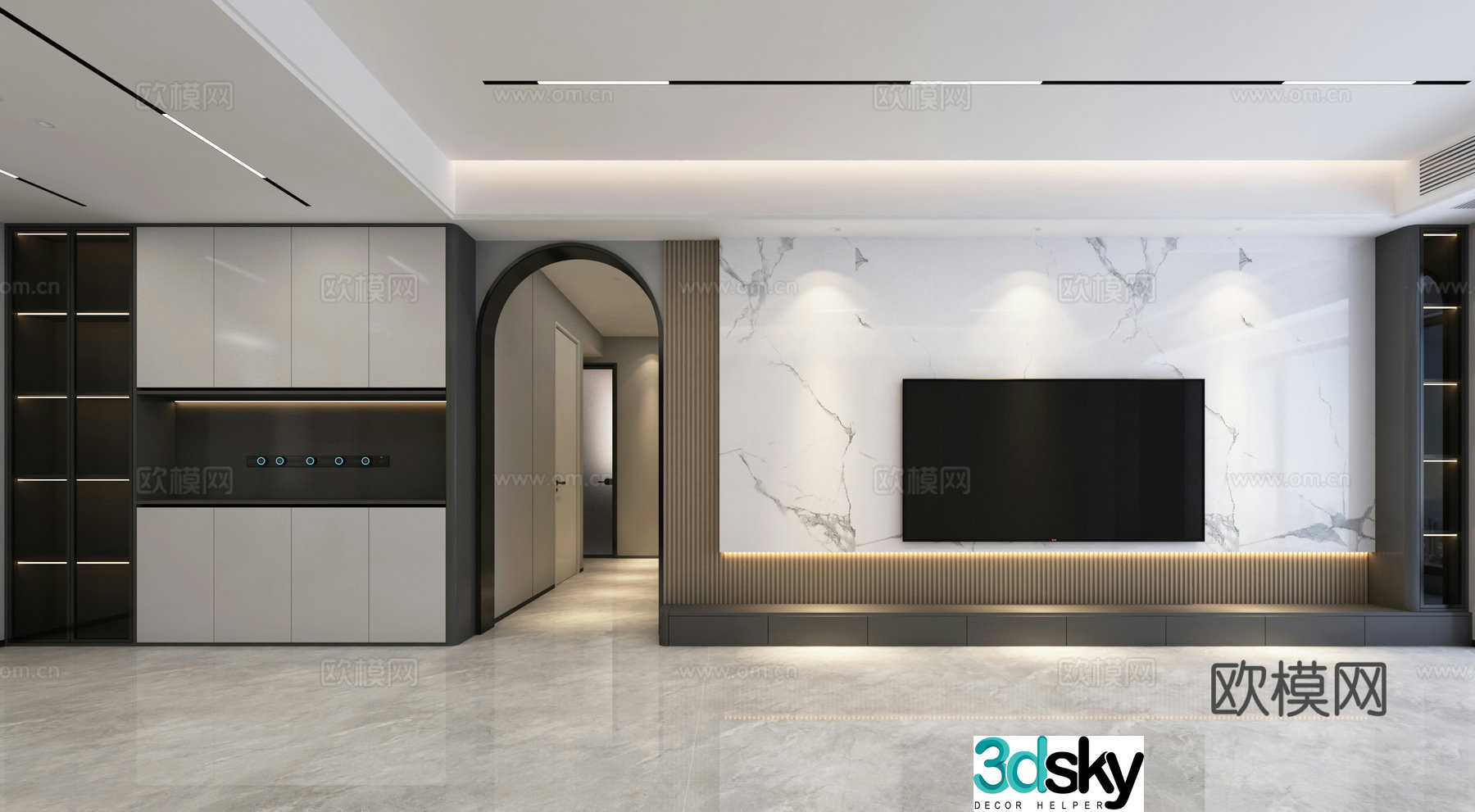 Modern living and dining room TV background wall Modern living and dining room 3d model