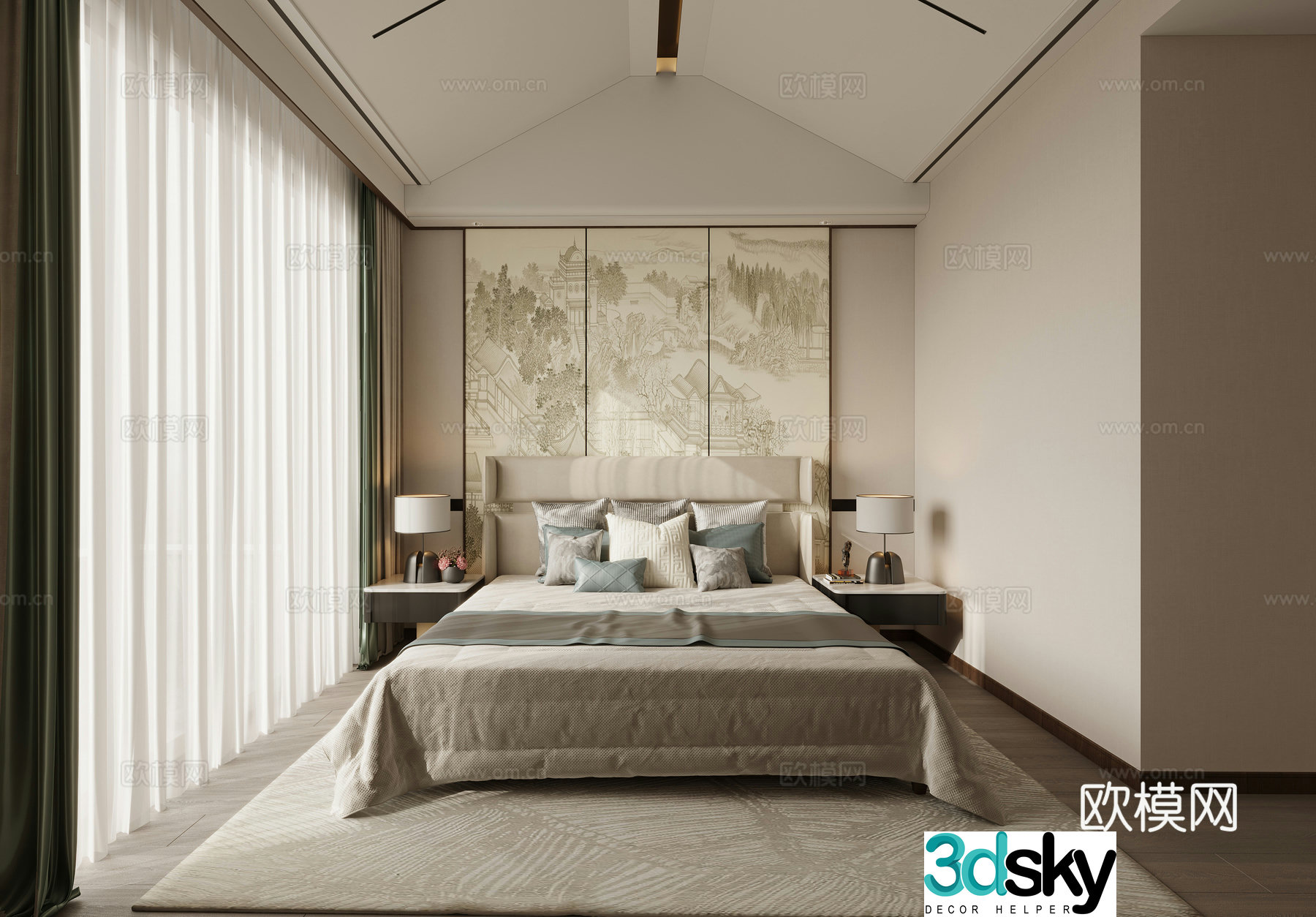 New Chinese style master bedroom 3D model
