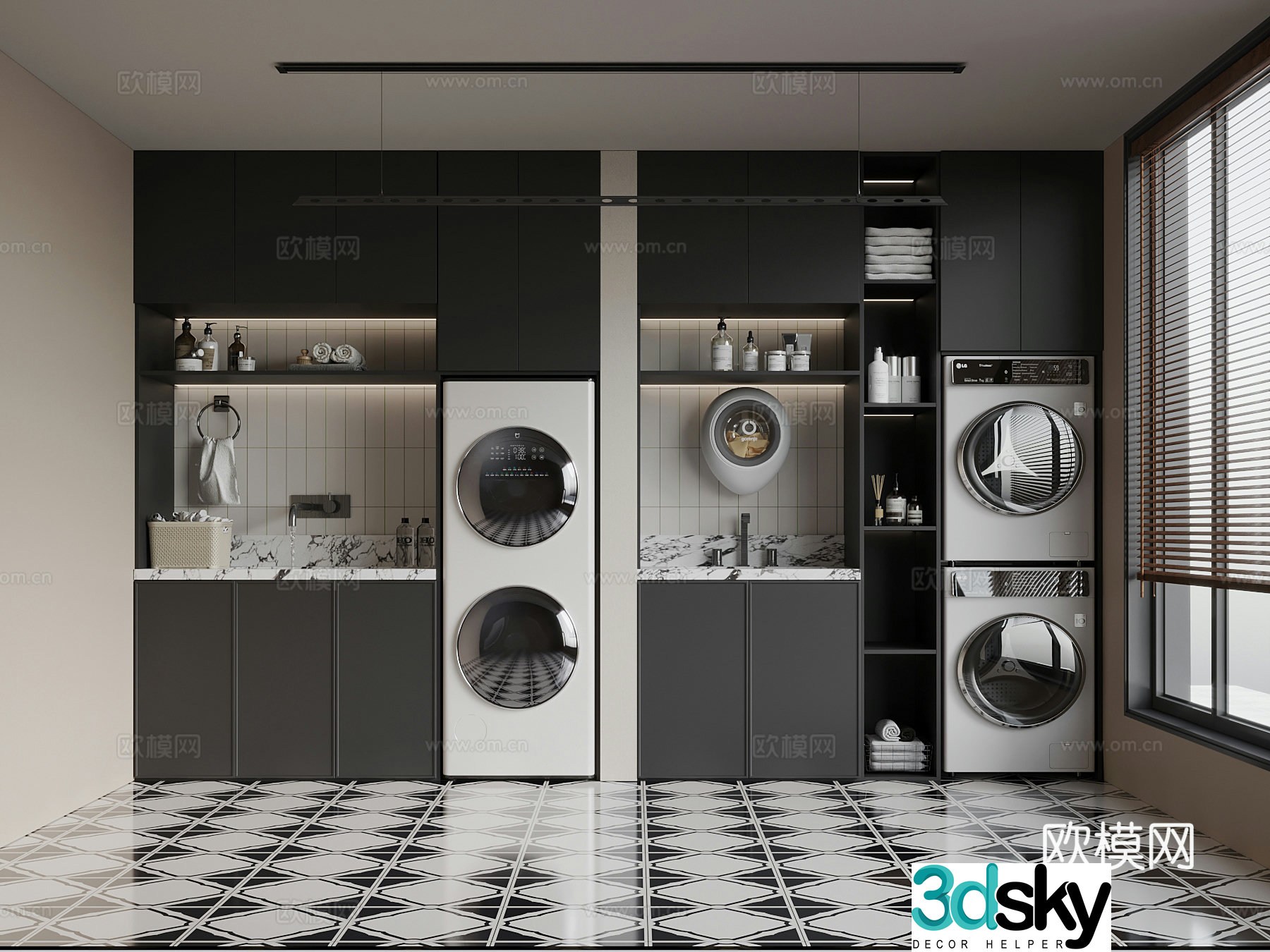 French laundry room washing cabinet 3d model
