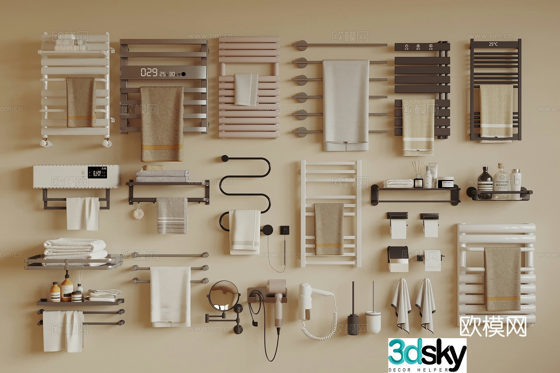Towel rack Electric towel rack Hairdryer Towel supplies 3D model