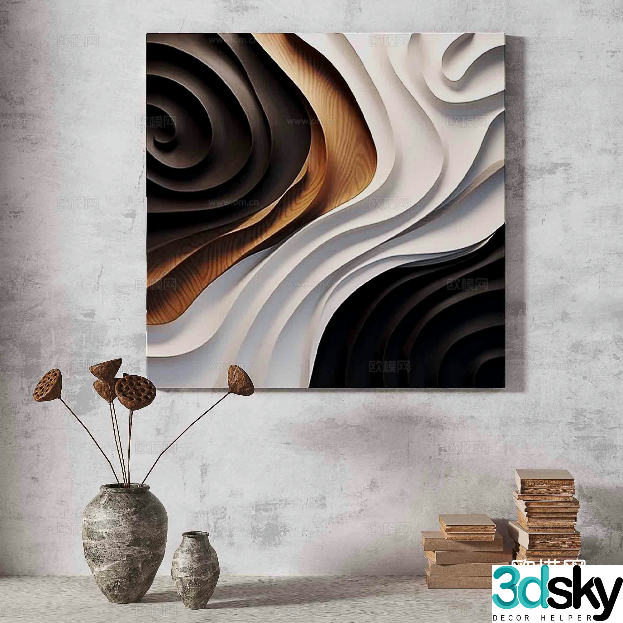 Wabisa retro texture abstract decorative painting 3d model