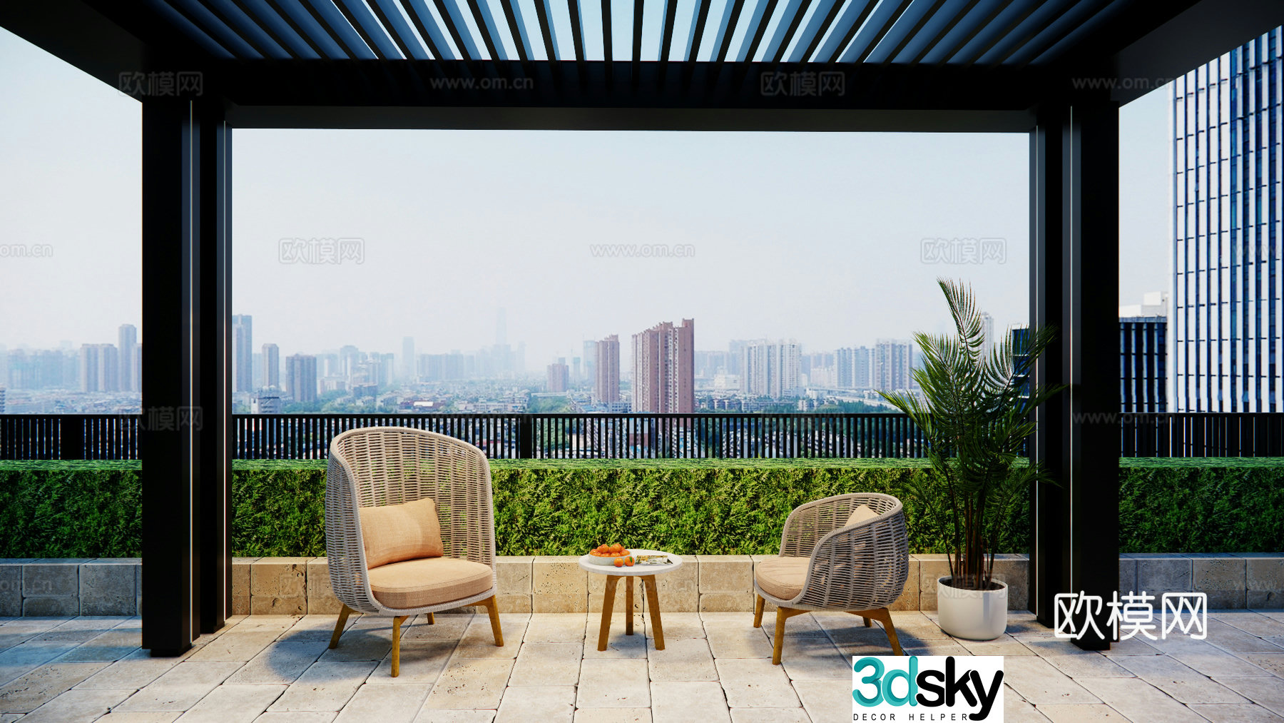 Modern outdoor courtyard garden terrace leisure chair single chair round metal coffee table metal corridor frame 3d model