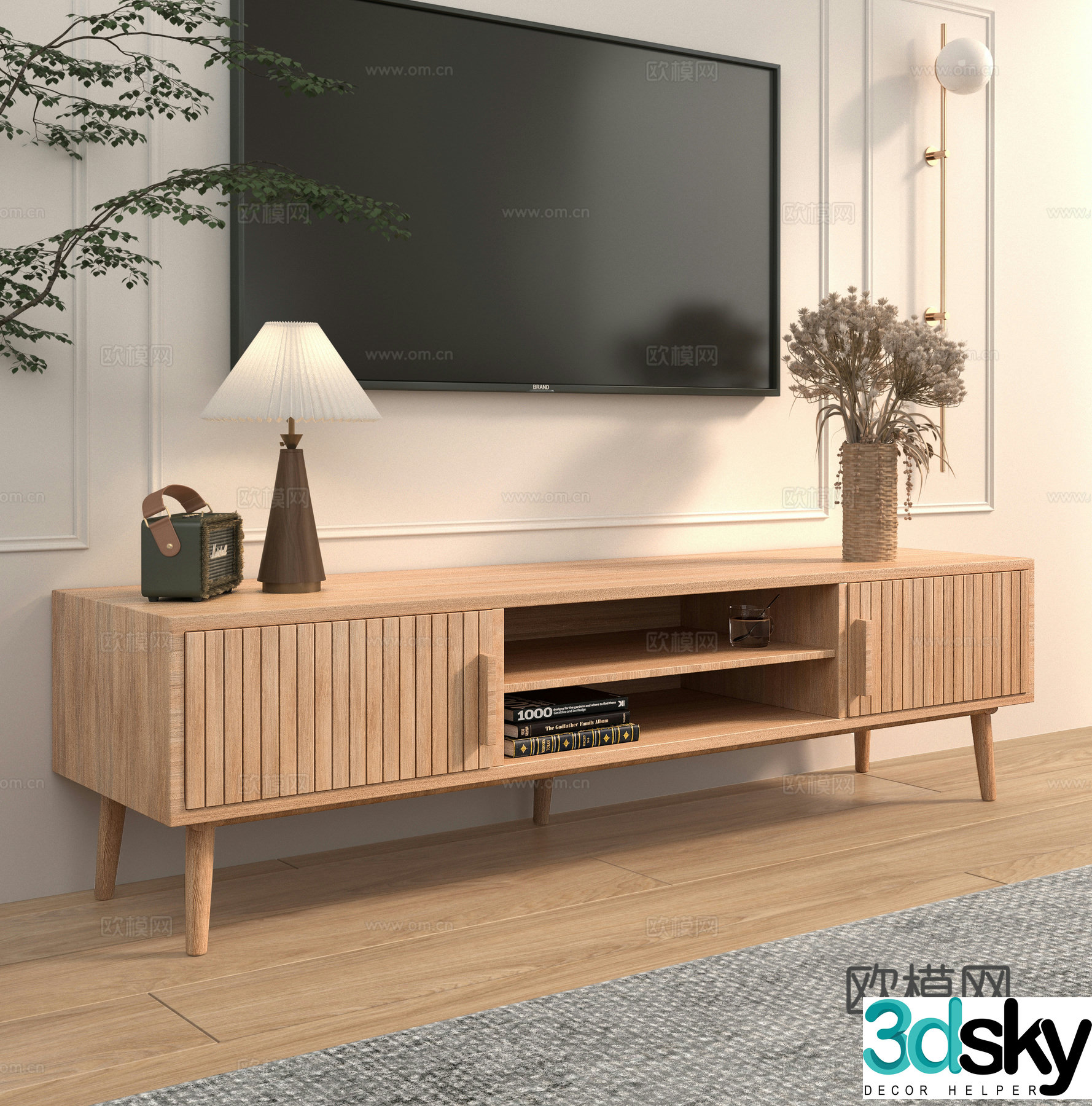 Modern log TV cabinet 3d model