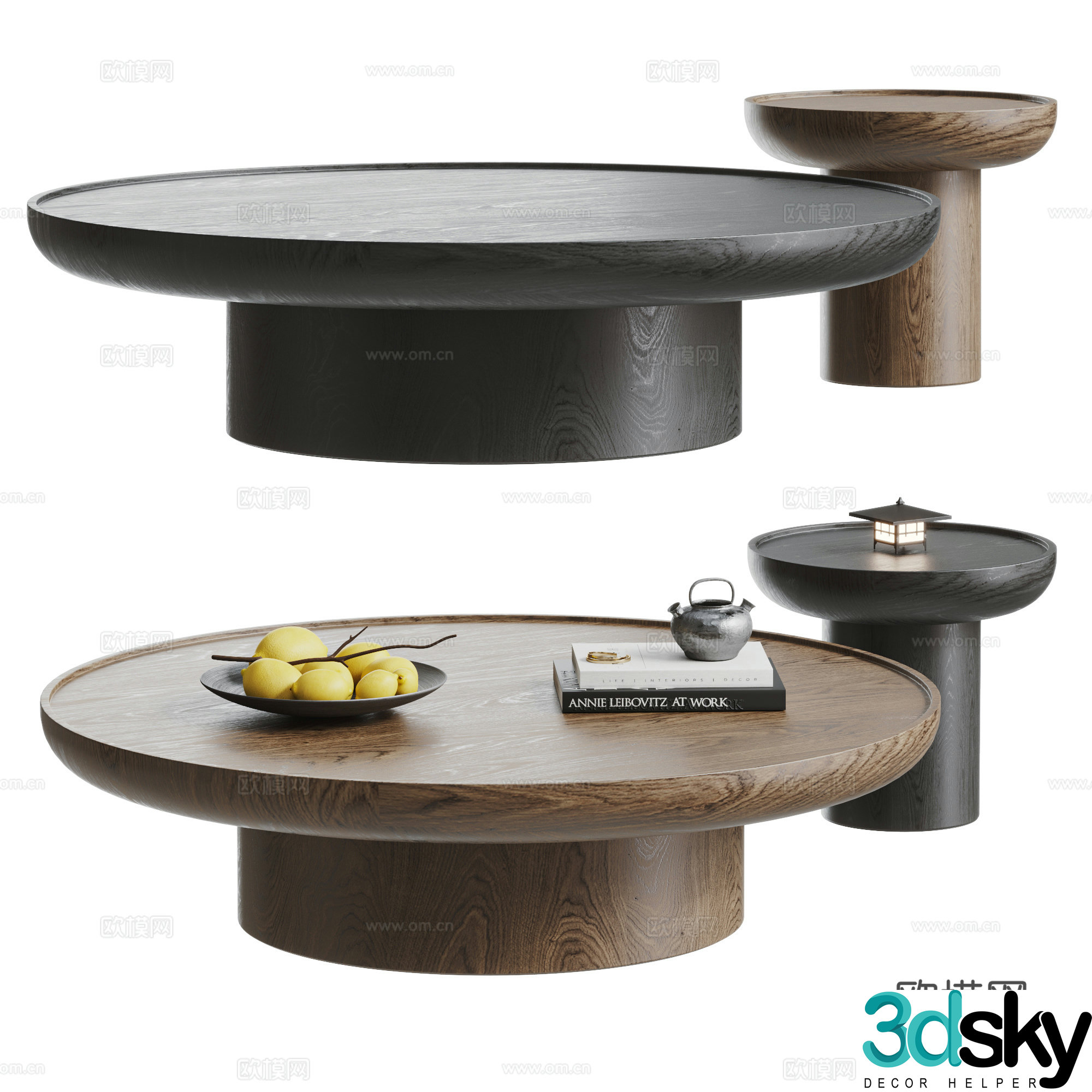 Modern solid wood coffee table combination Wasabi style coffee table combination New Chinese coffee table combination 3D model