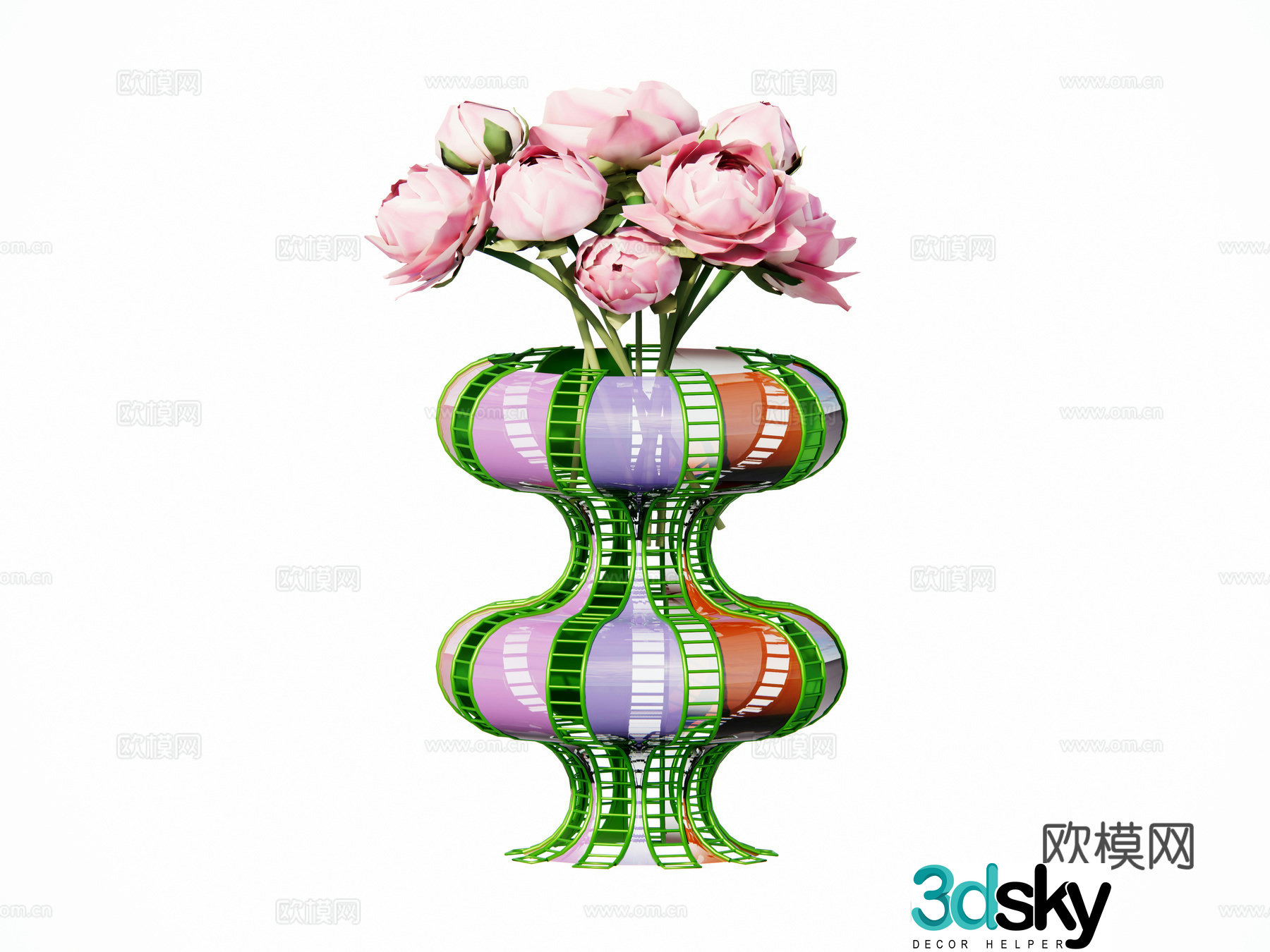 Modern flower art flower arrangement desktop ornaments jewelry special shape metal vase combination 3D model