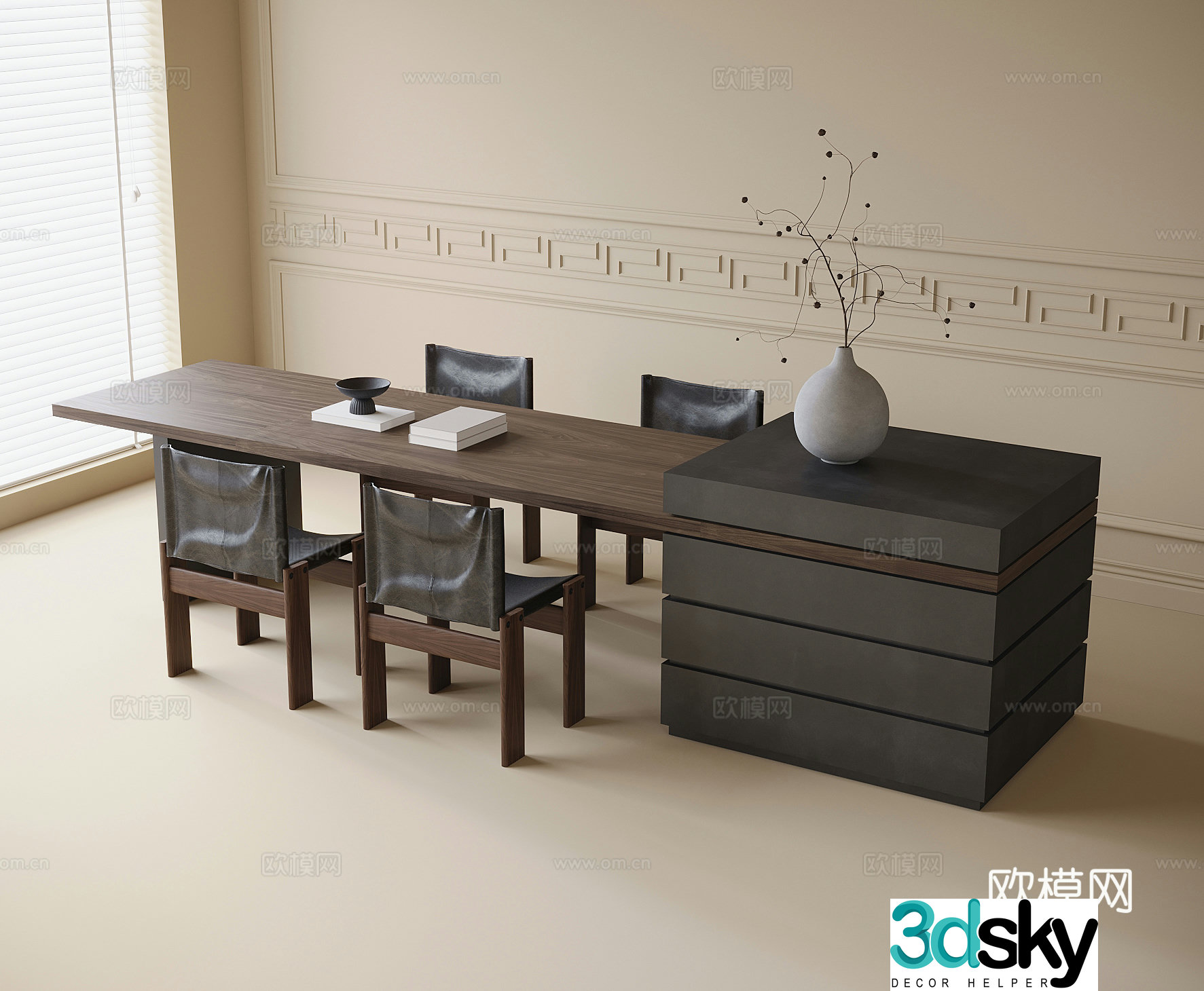 Modern dining table and chairs Island dining table 3D model