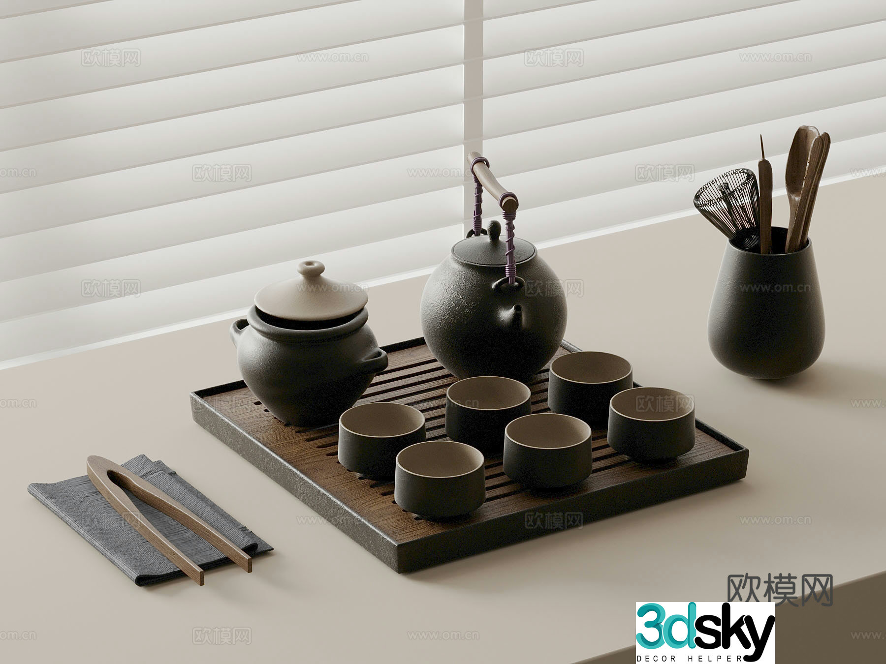 New Chinese style tea set teapot tea cup 3d model
