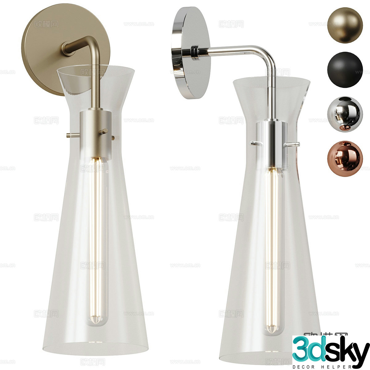New Chinese style light luxury glass wall lamp 3D model