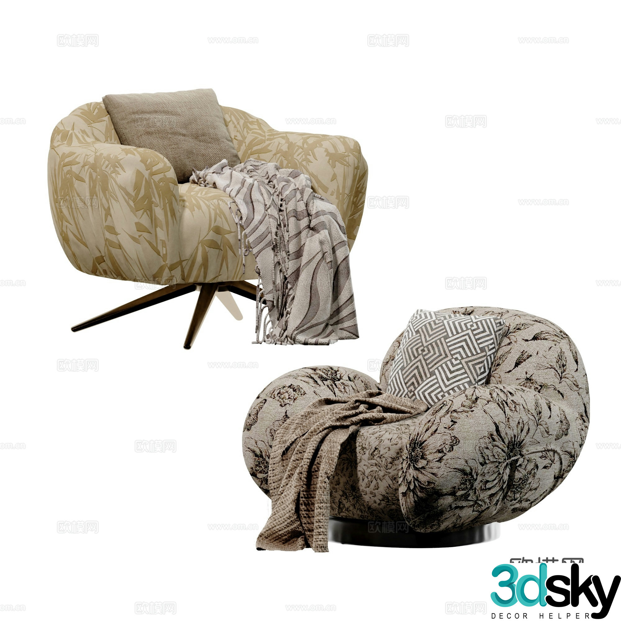 Modern medieval style leisure chair casual sofa 3d model