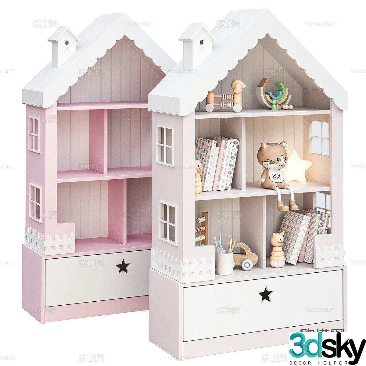 Modern children’s bookcase storage cabinet 3d model