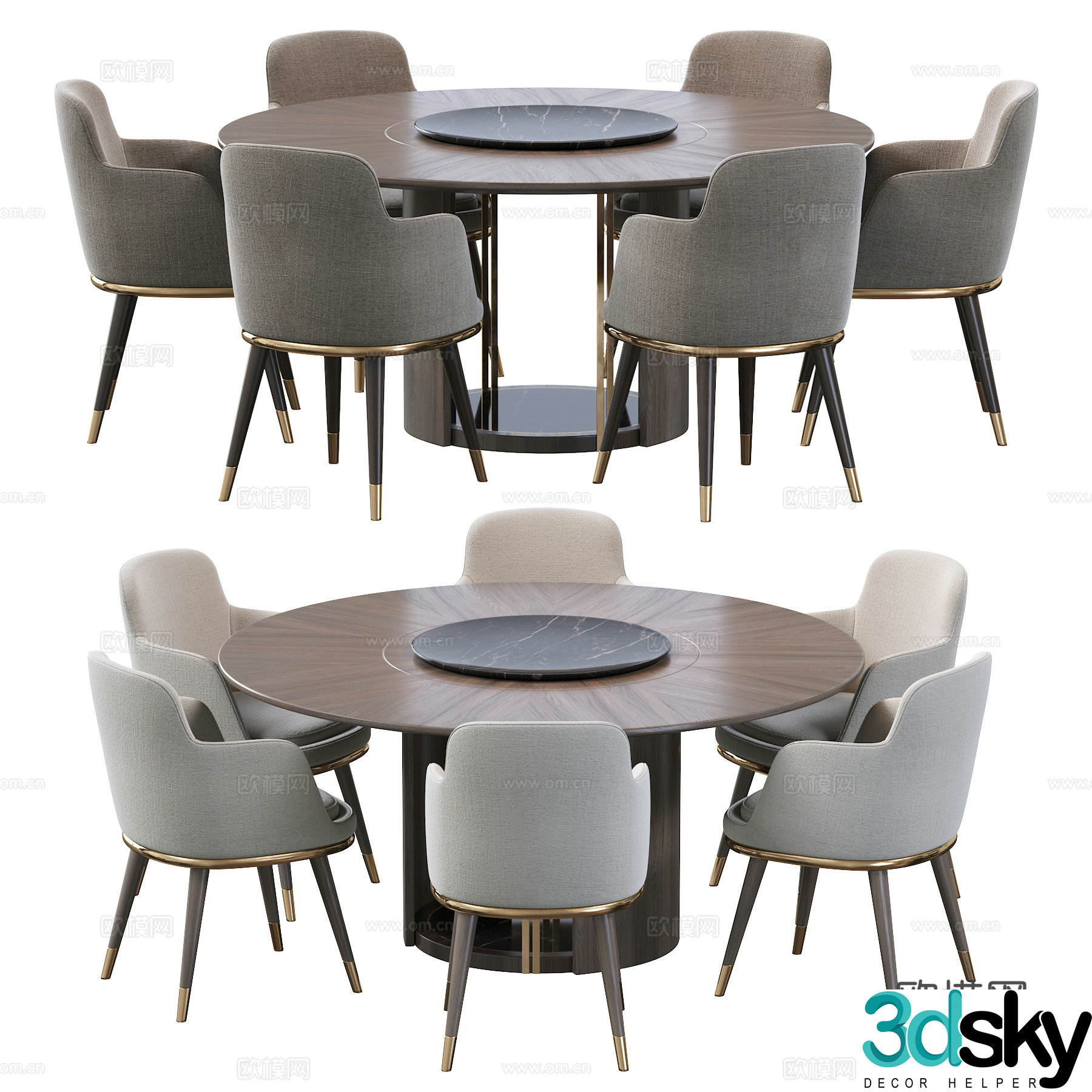 New Chinese round dining table and chair 3D model