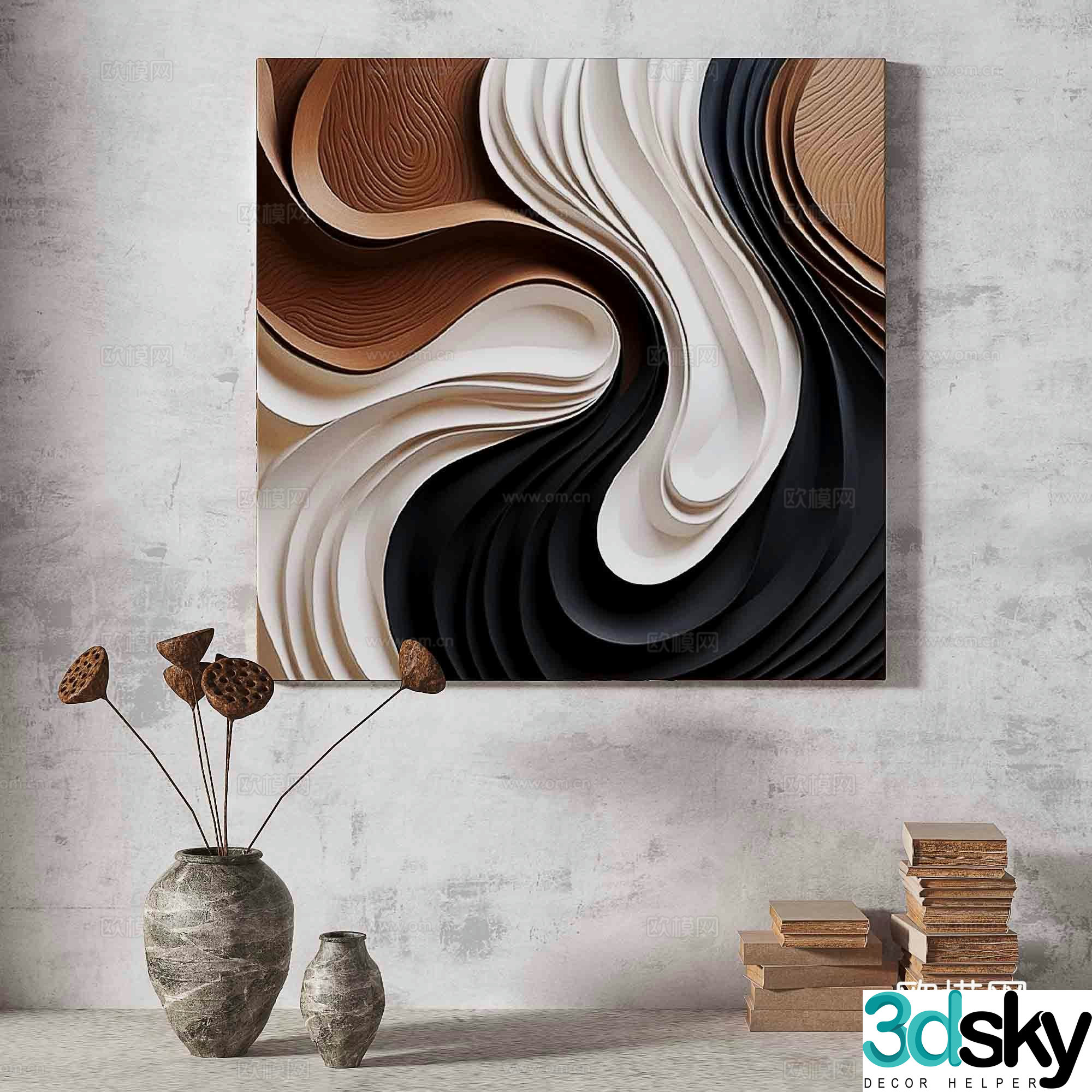 Wabisa retro texture abstract decorative painting 3d model