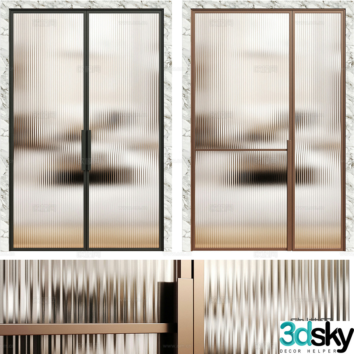 Modern Italian minimalist long rainbow glass door 3D model