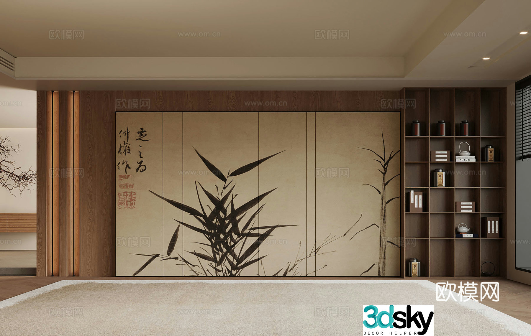 New Chinese style background wall tea cabinet 3d model