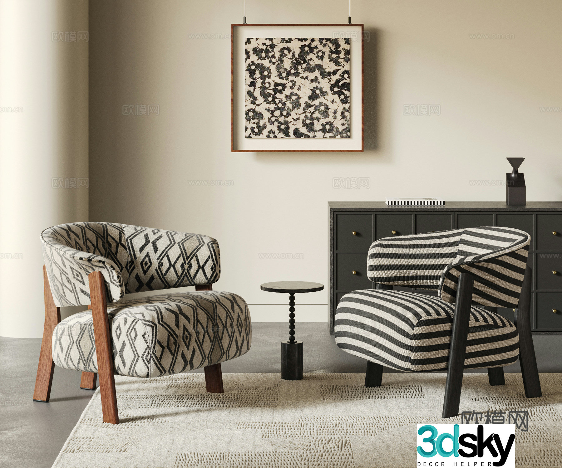 French medieval single sofa combination 3D model