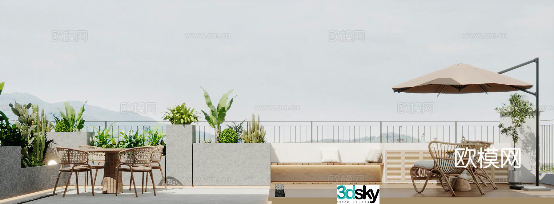 Modern balcony outdoor balcony villa terrace 3d model