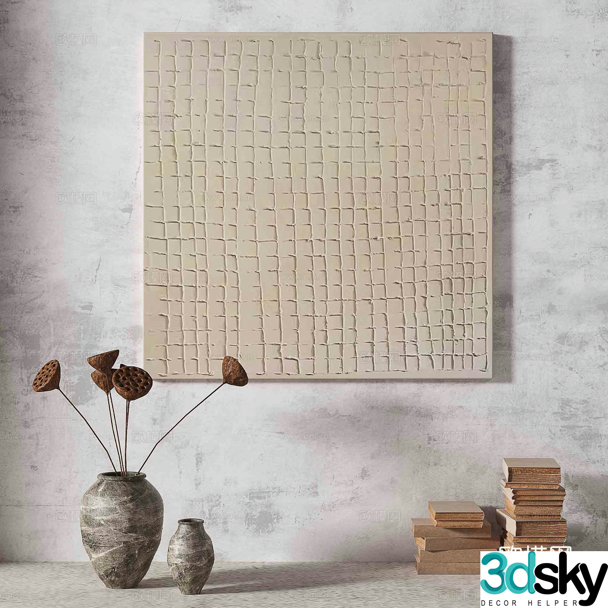 Wabisa retro texture abstract decorative painting 3d model