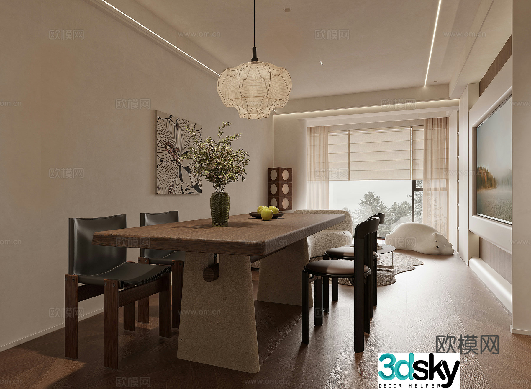 Modern Cream Style Restaurant 3D Model